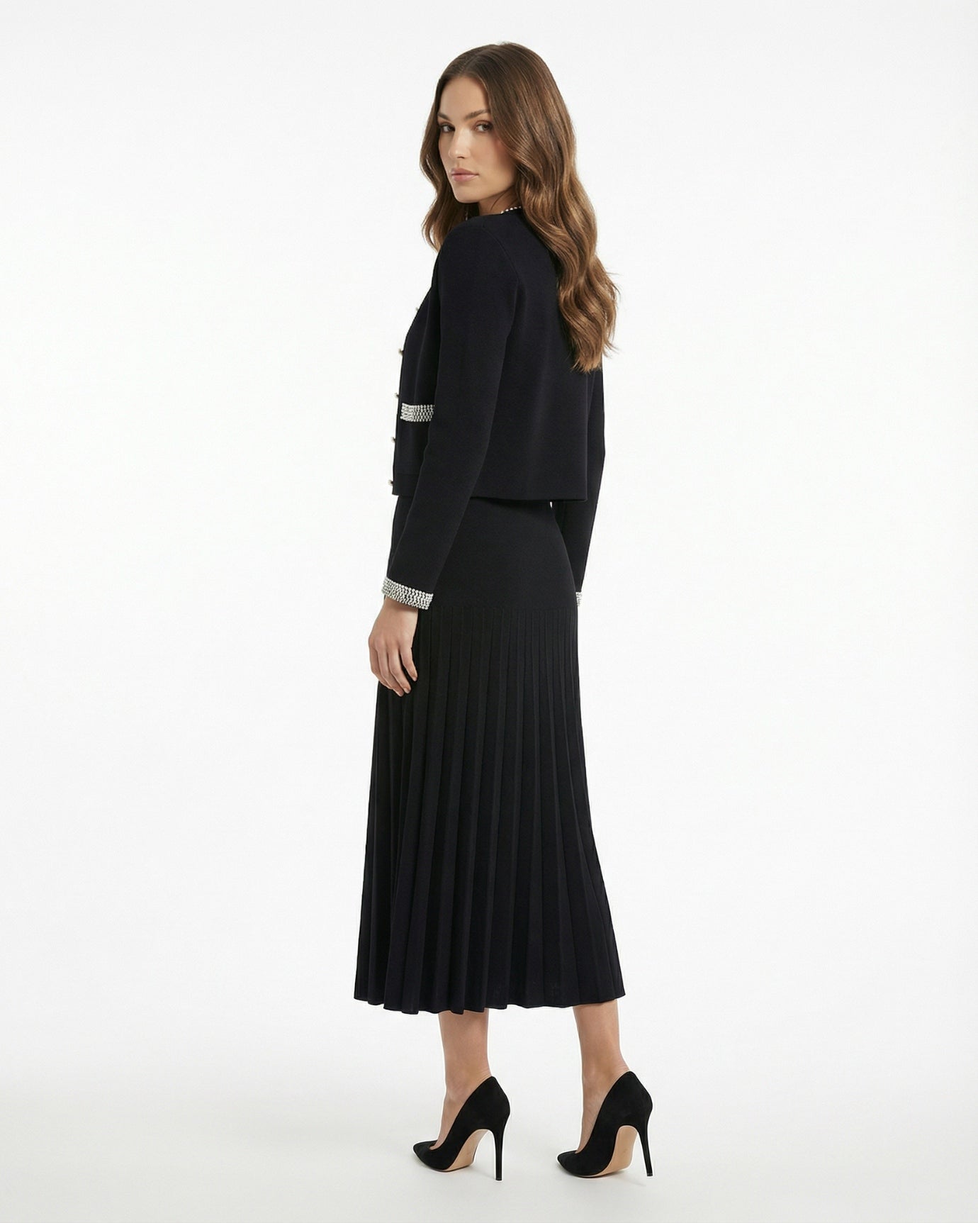 Lina Pearl Stud Knit – Cardigan & Dress Set