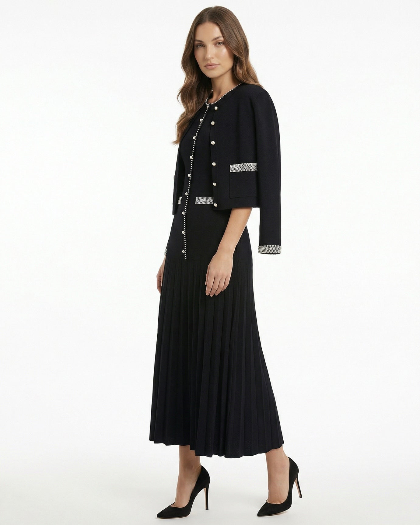 Lina Pearl Stud Knit – Cardigan & Dress Set