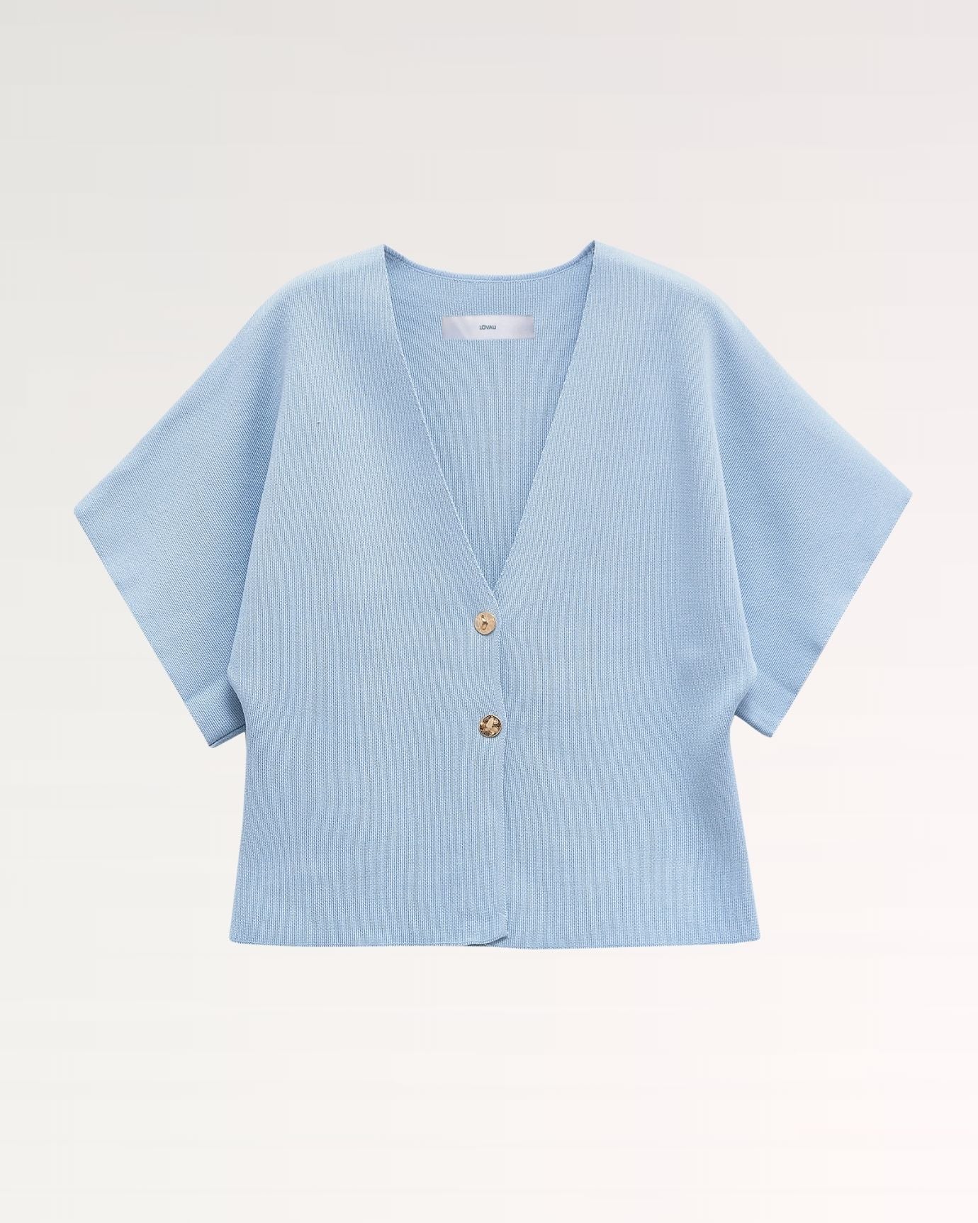 Lovau Basic Short Sleeve Knitted Shirt Blue