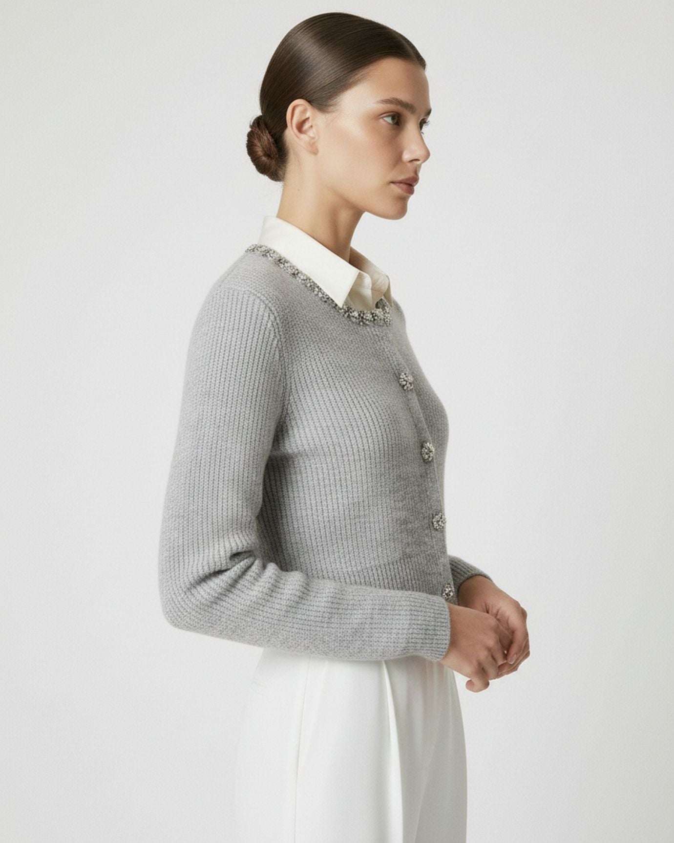 Lira round neck sweater handmade rhinestone