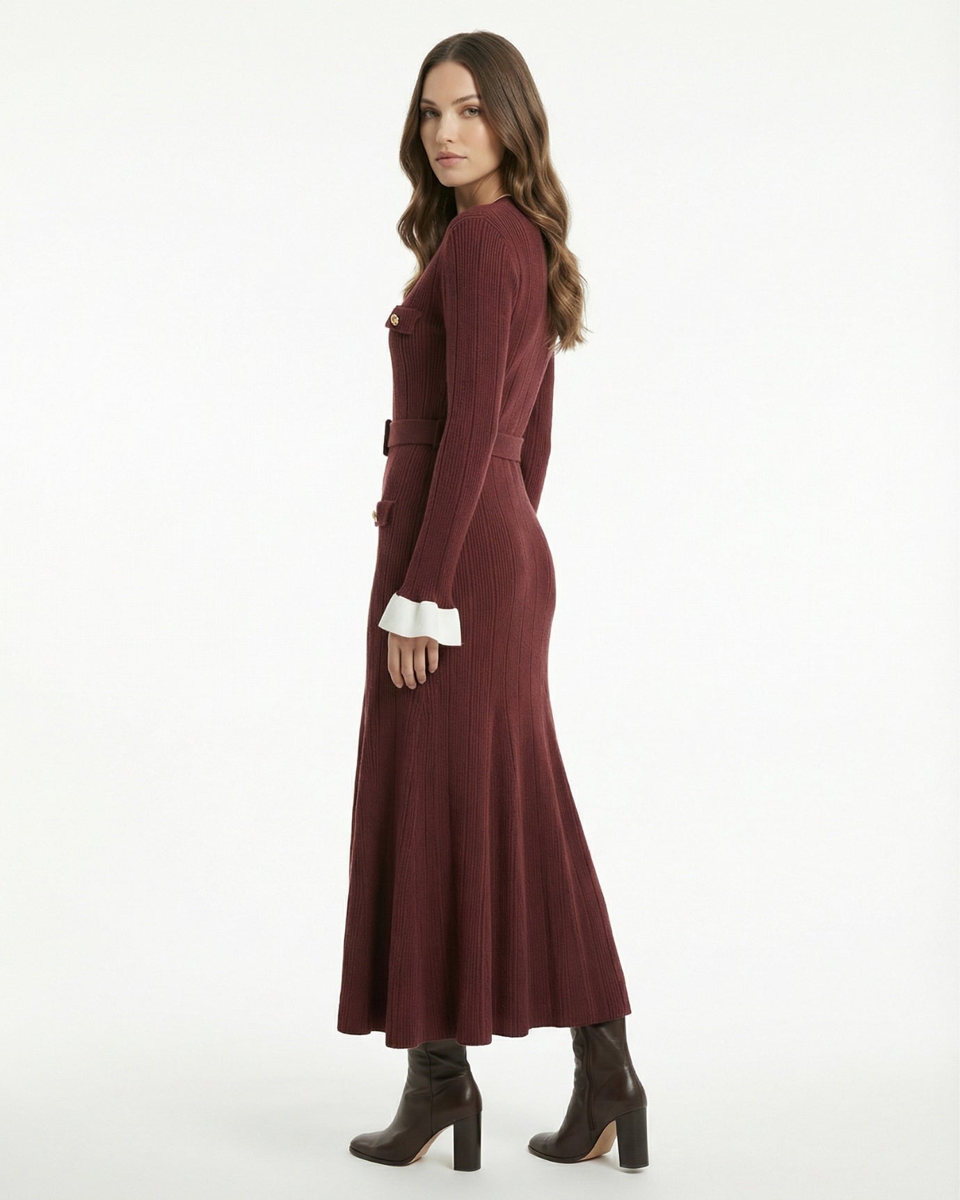 In Paris Style Long-Sleeved Dress with Belt