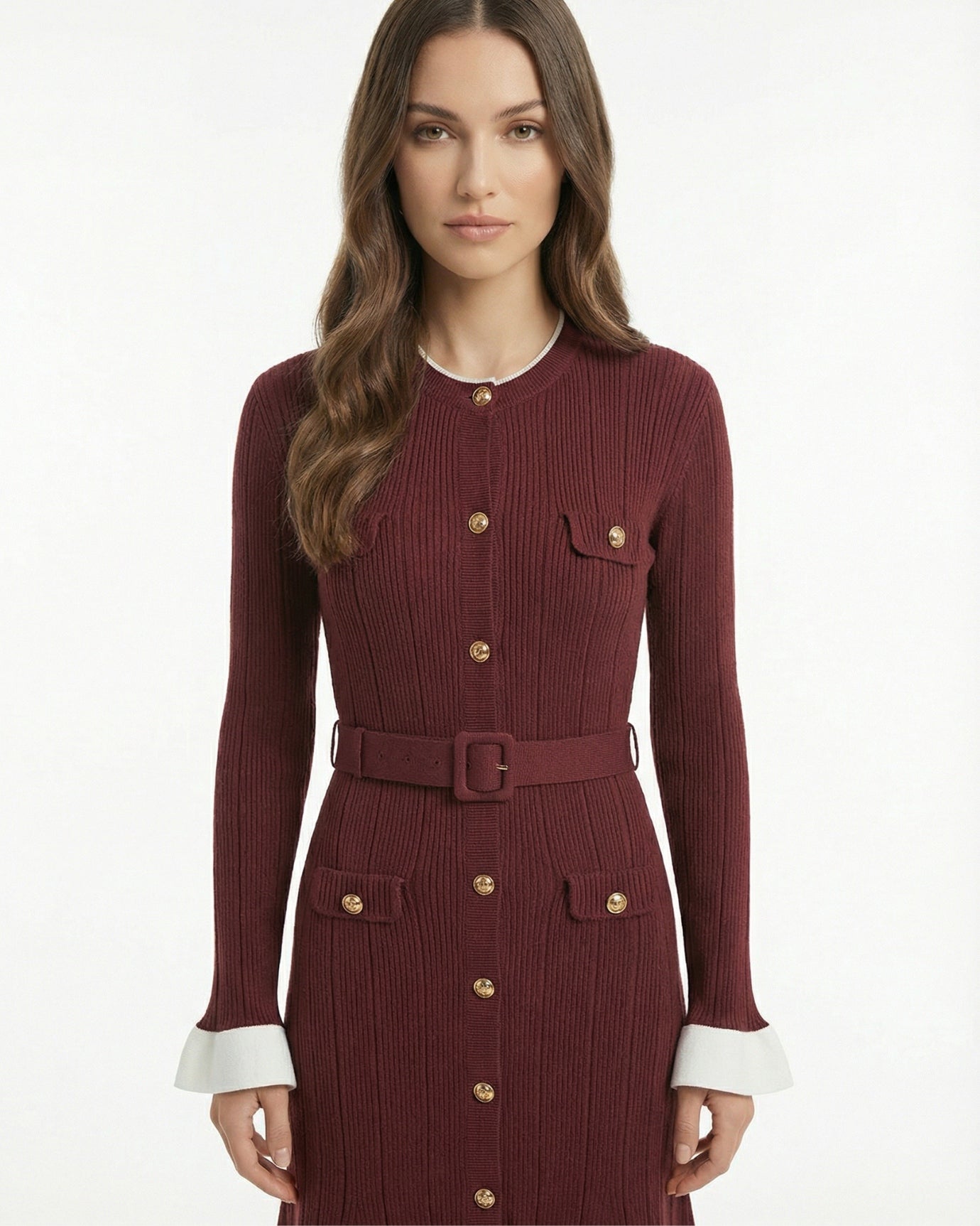 In Paris Style Long-Sleeved Dress with Belt