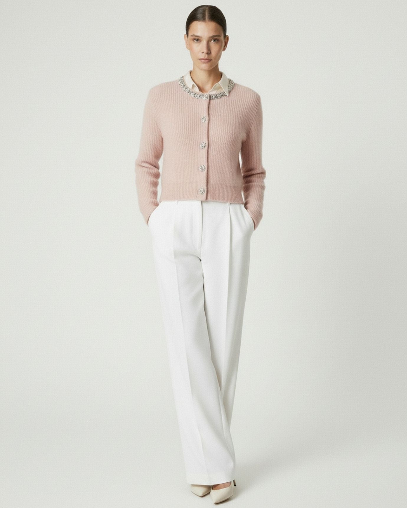 Lira round neck sweater handmade rhinestone