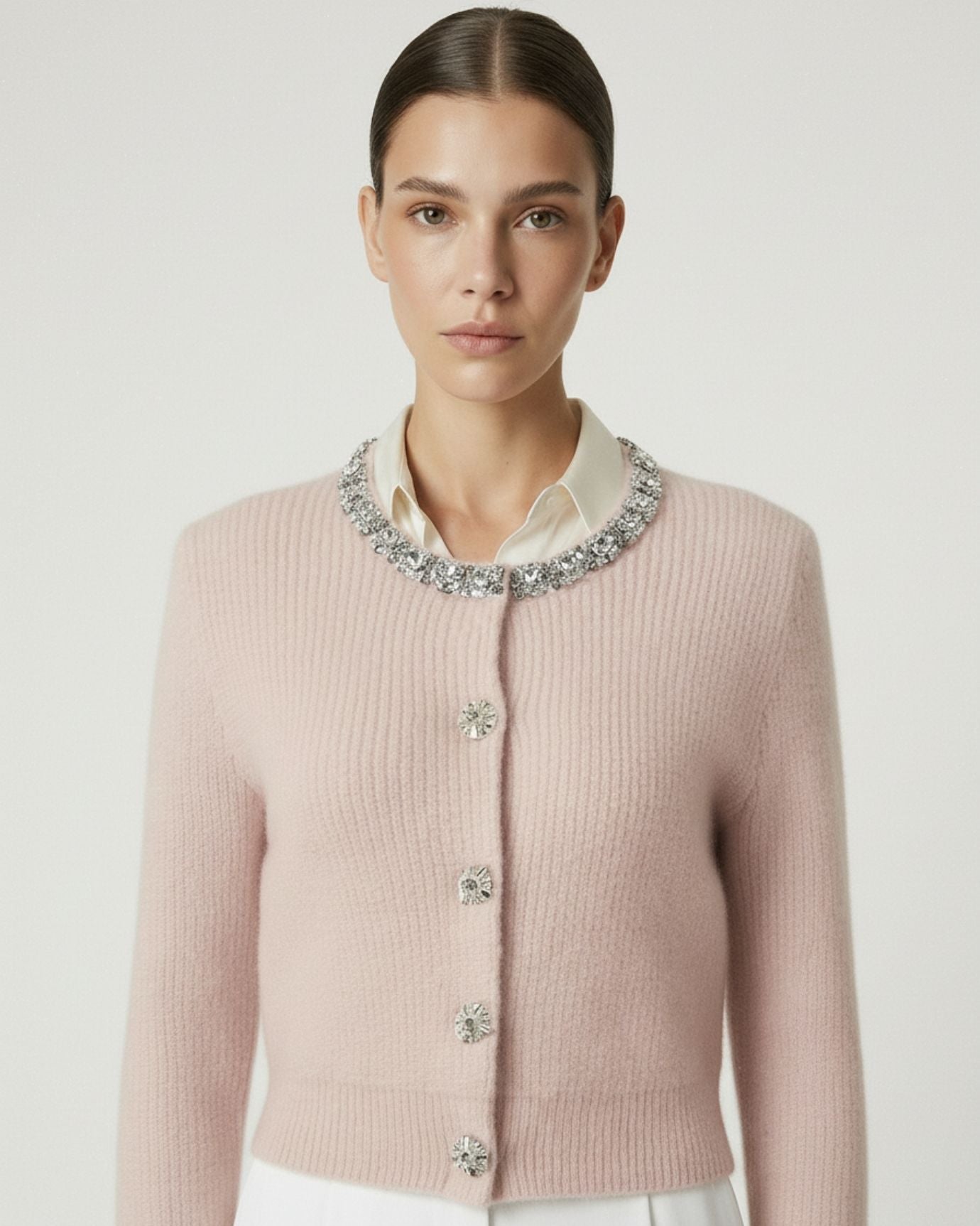 Lira round neck sweater handmade rhinestone