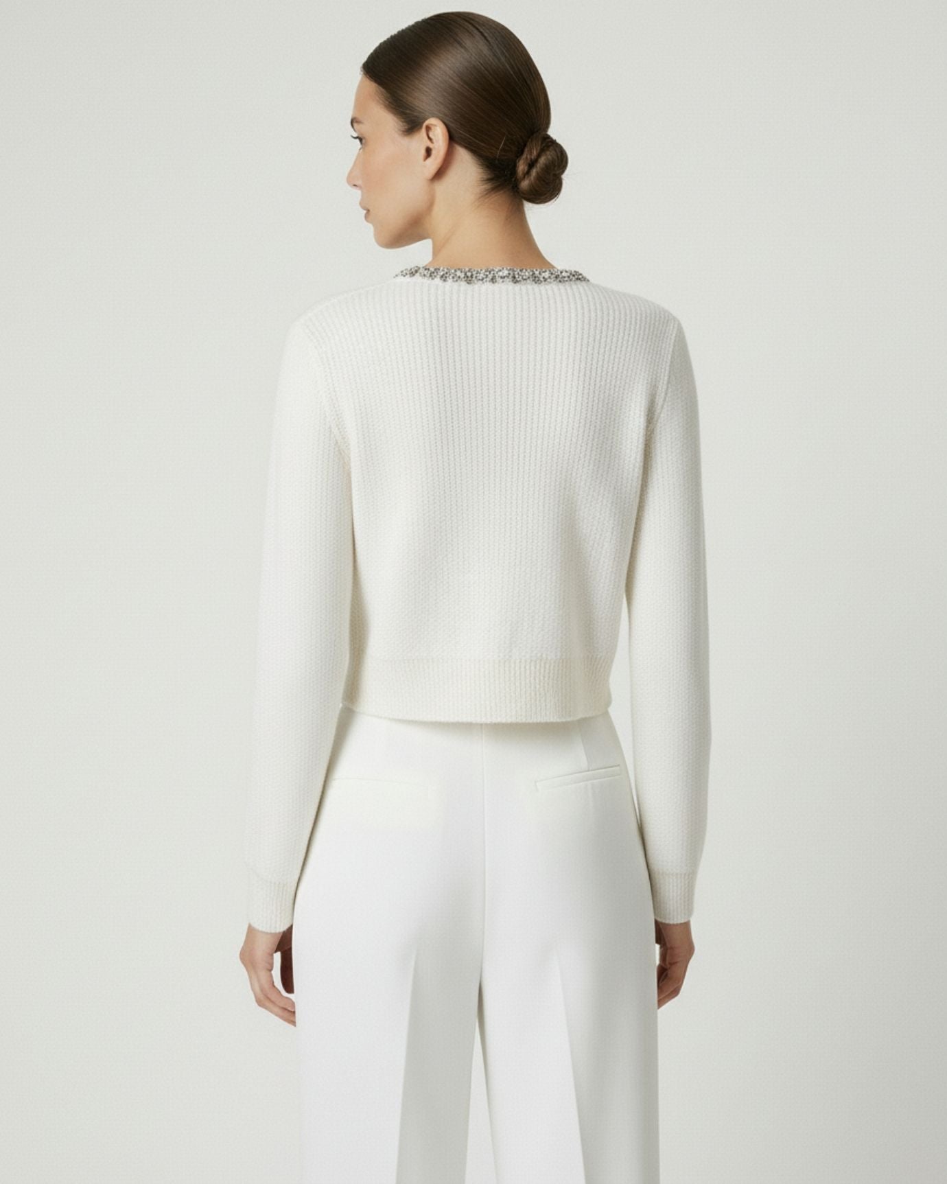 Lira round neck sweater handmade rhinestone