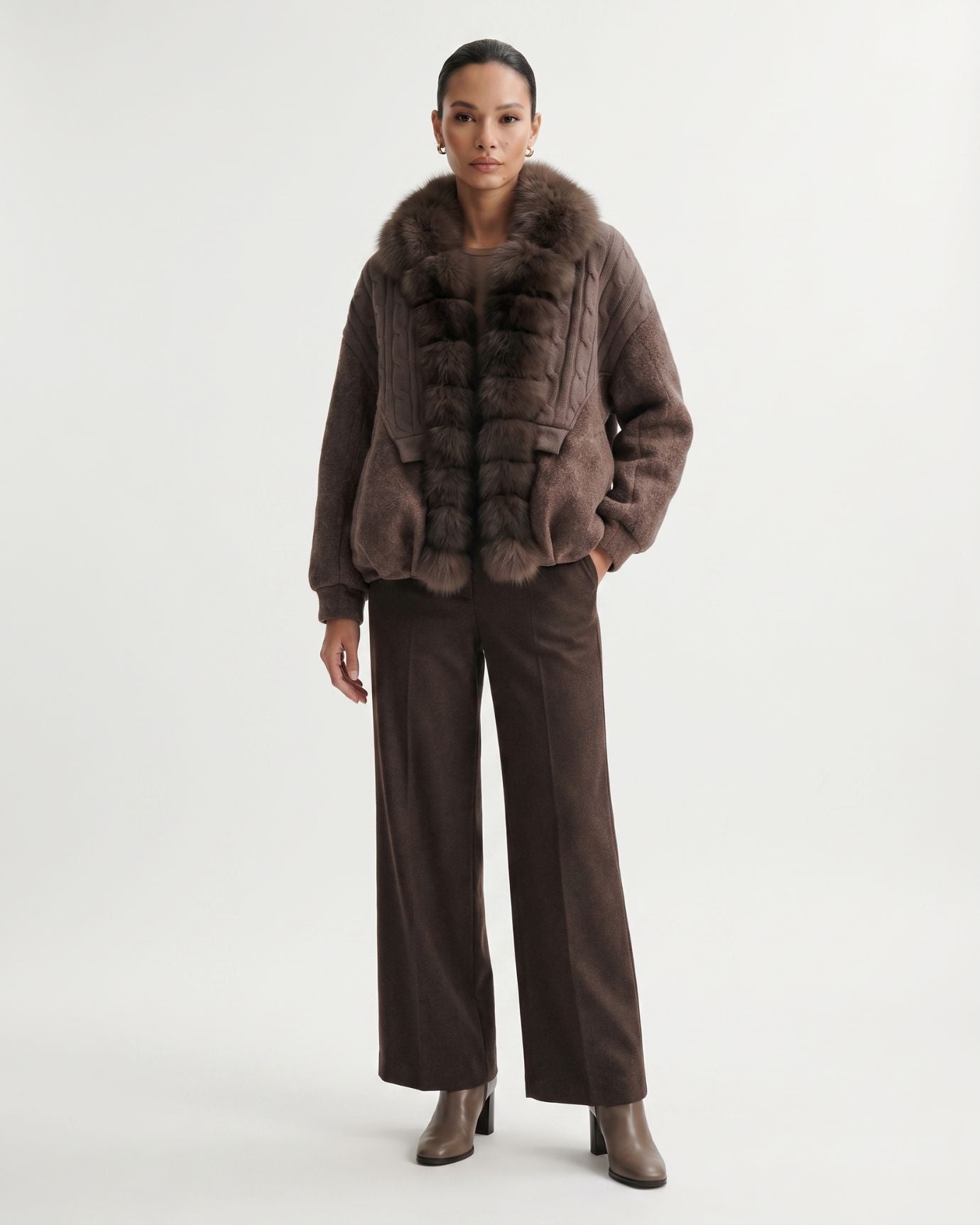 Woolen Knitted Natural Real Fox Fur Collar down Jacket