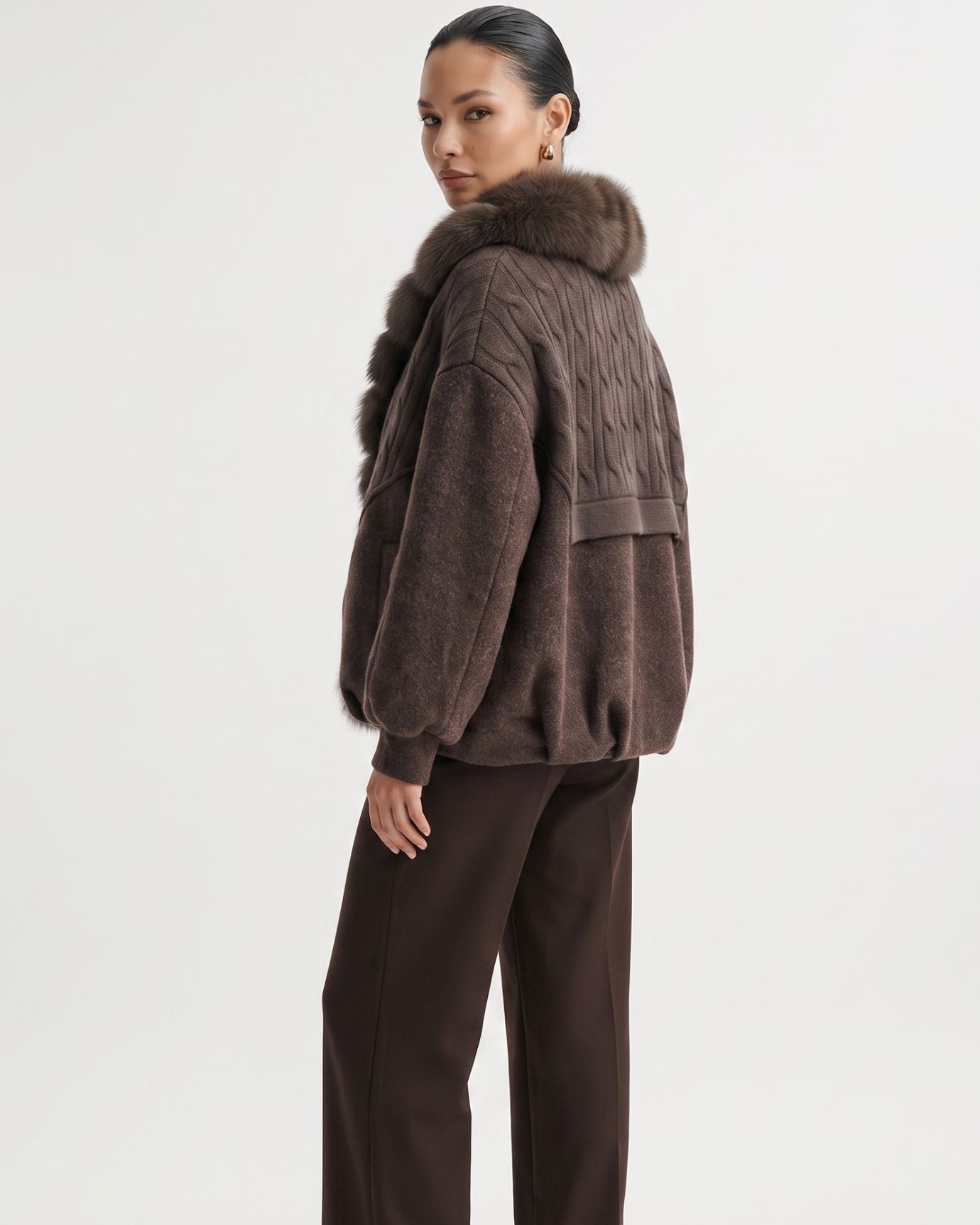 Woolen Knitted Natural Real Fox Fur Collar down Jacket
