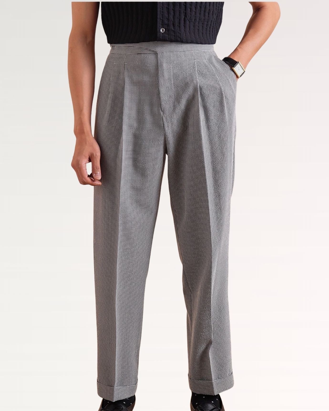 Italian Business Casual Trousers Breathable Black and White Grind