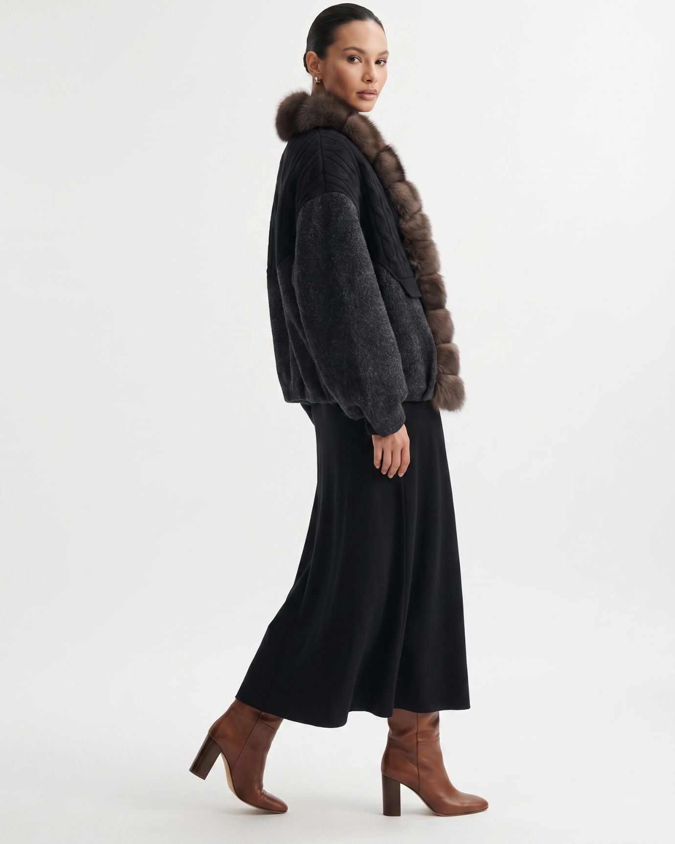 Woolen Knitted Natural Real Fox Fur Collar down Jacket