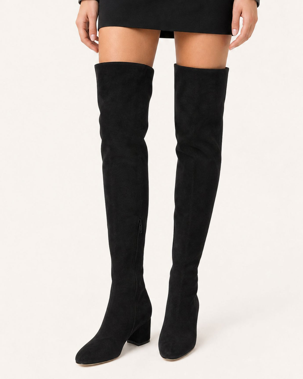 Round-Toe Low-Heel Over-the-Knee Leather Boots