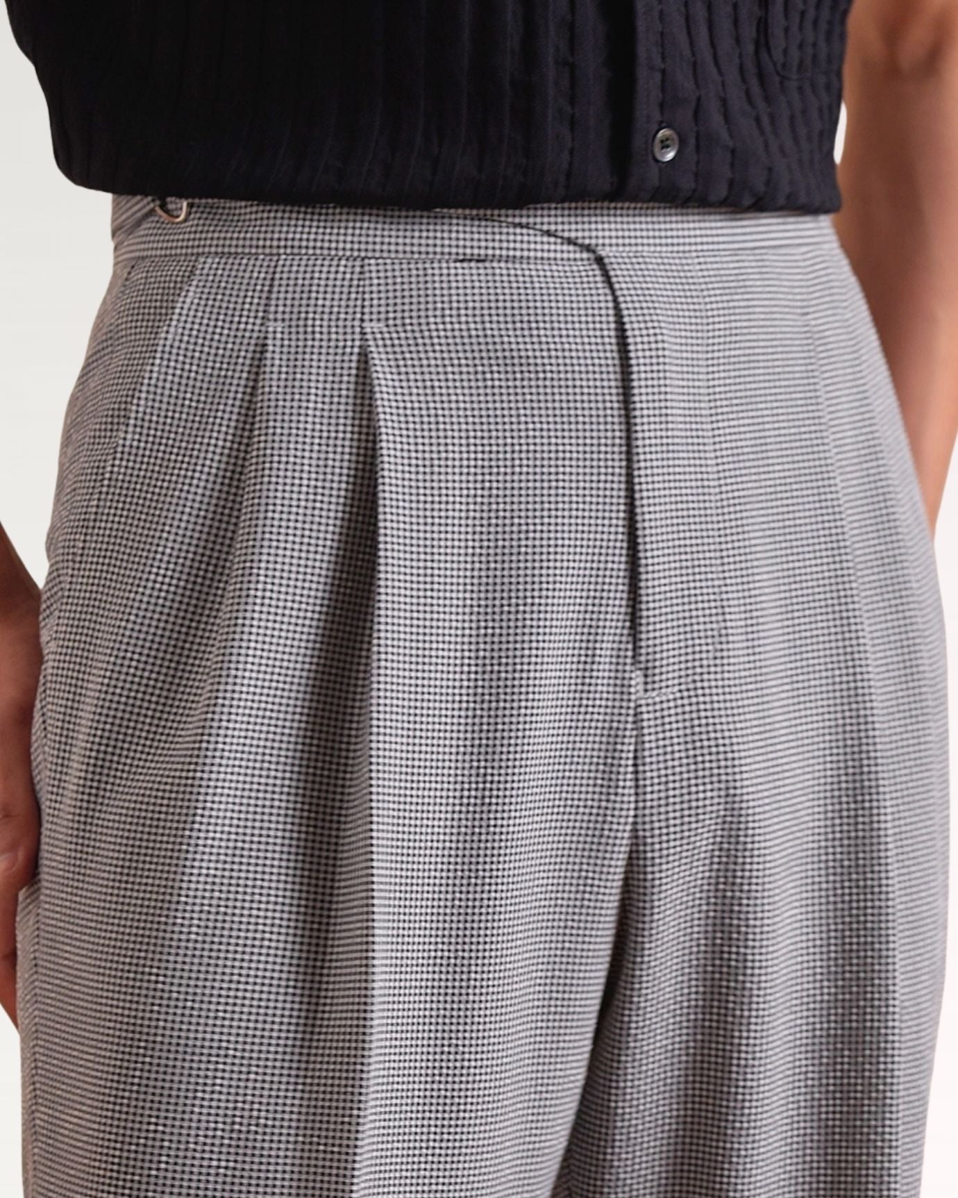 Side view highlighting breathable fabric and neat seams on casual trousers