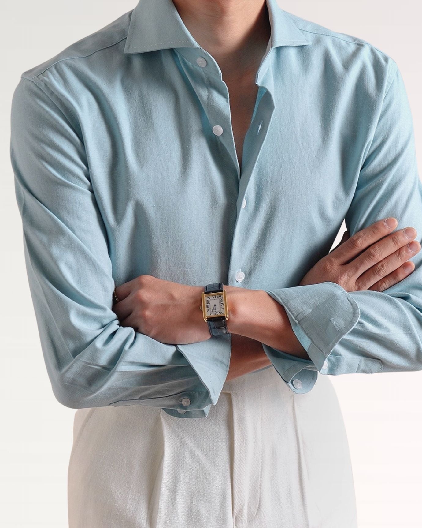 Italian Cotton Linen Shirt Blue