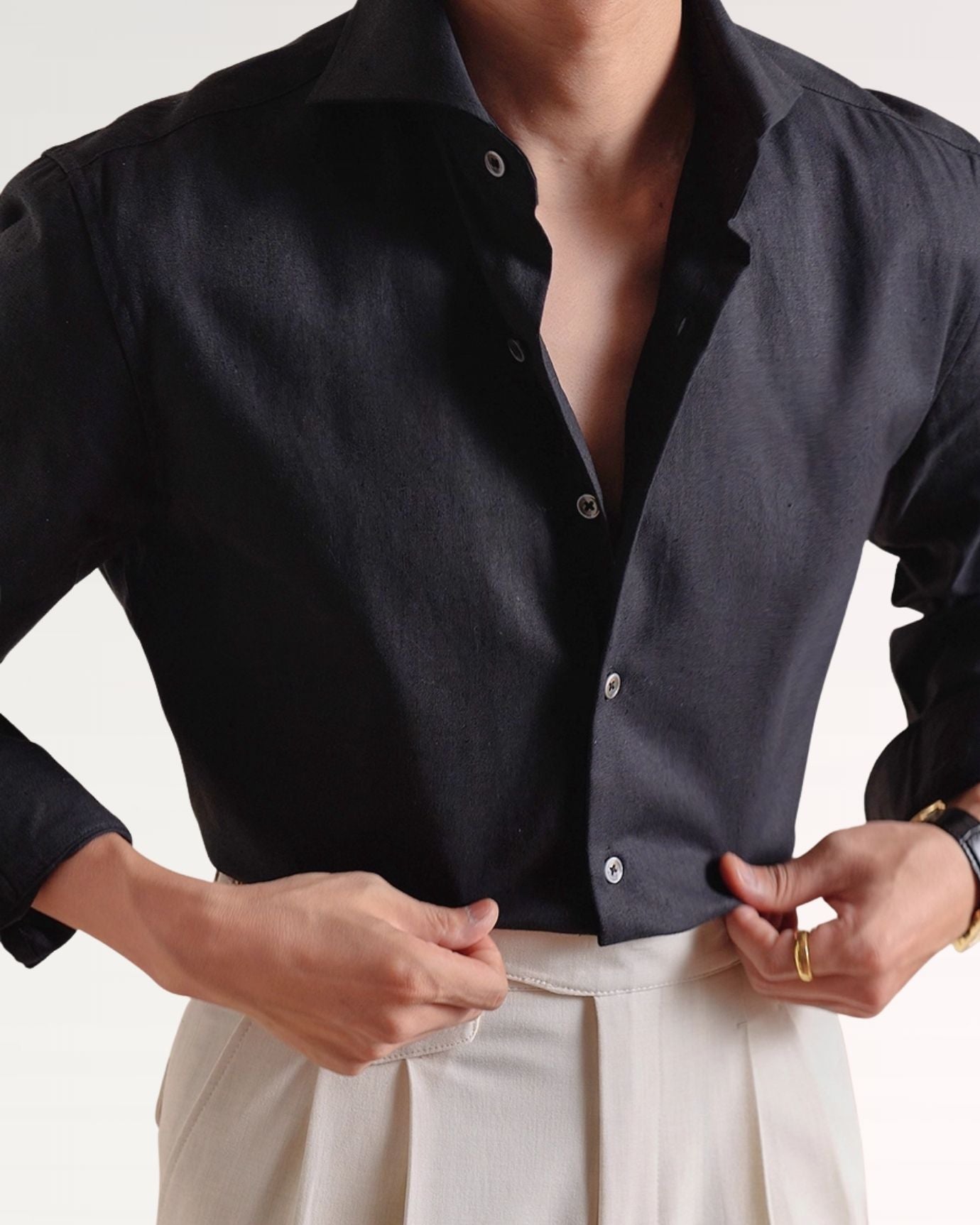 Italian Cotton Linen Shirt Black