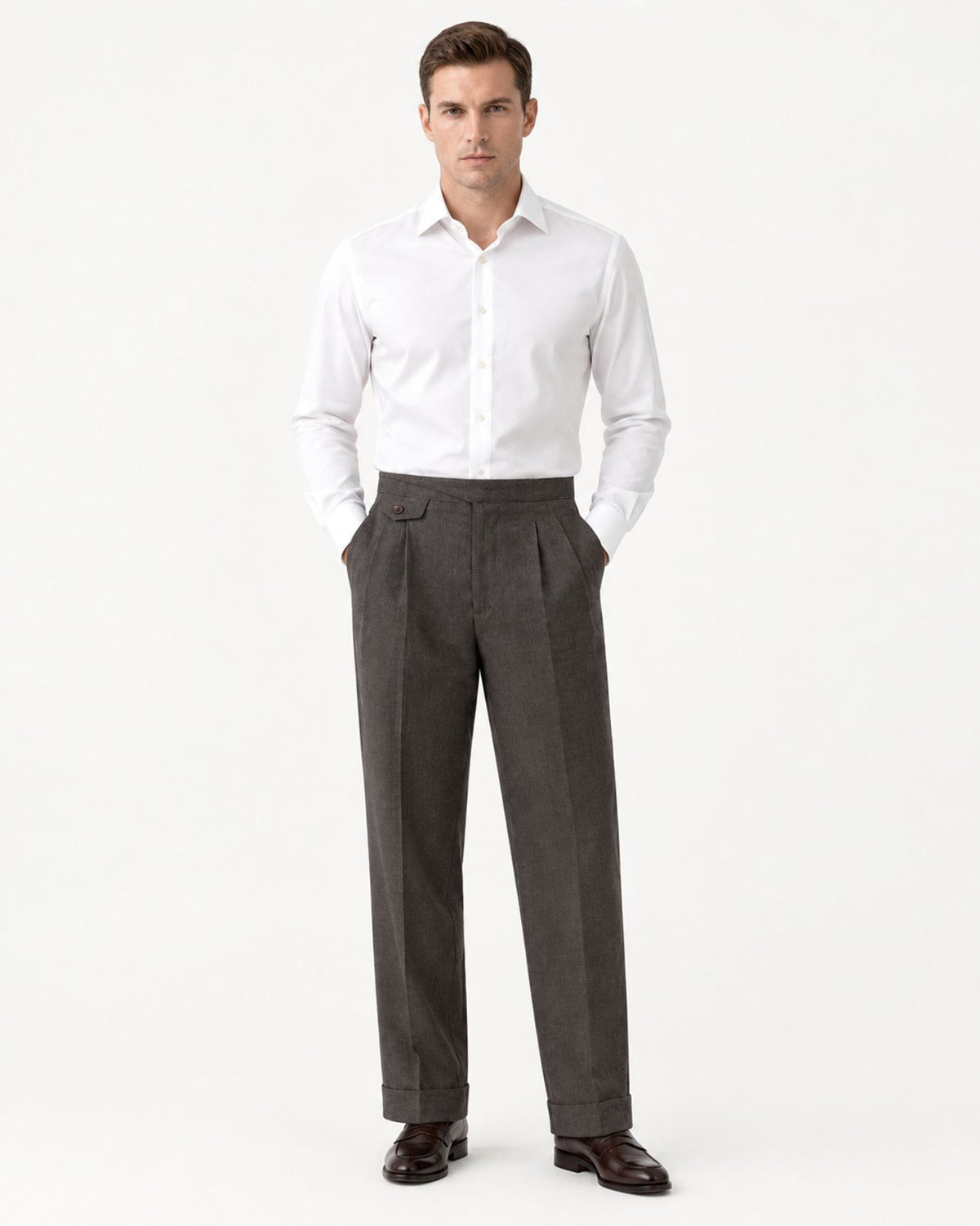 NY High-Waisted Double-Pleated Gurkha Trousers