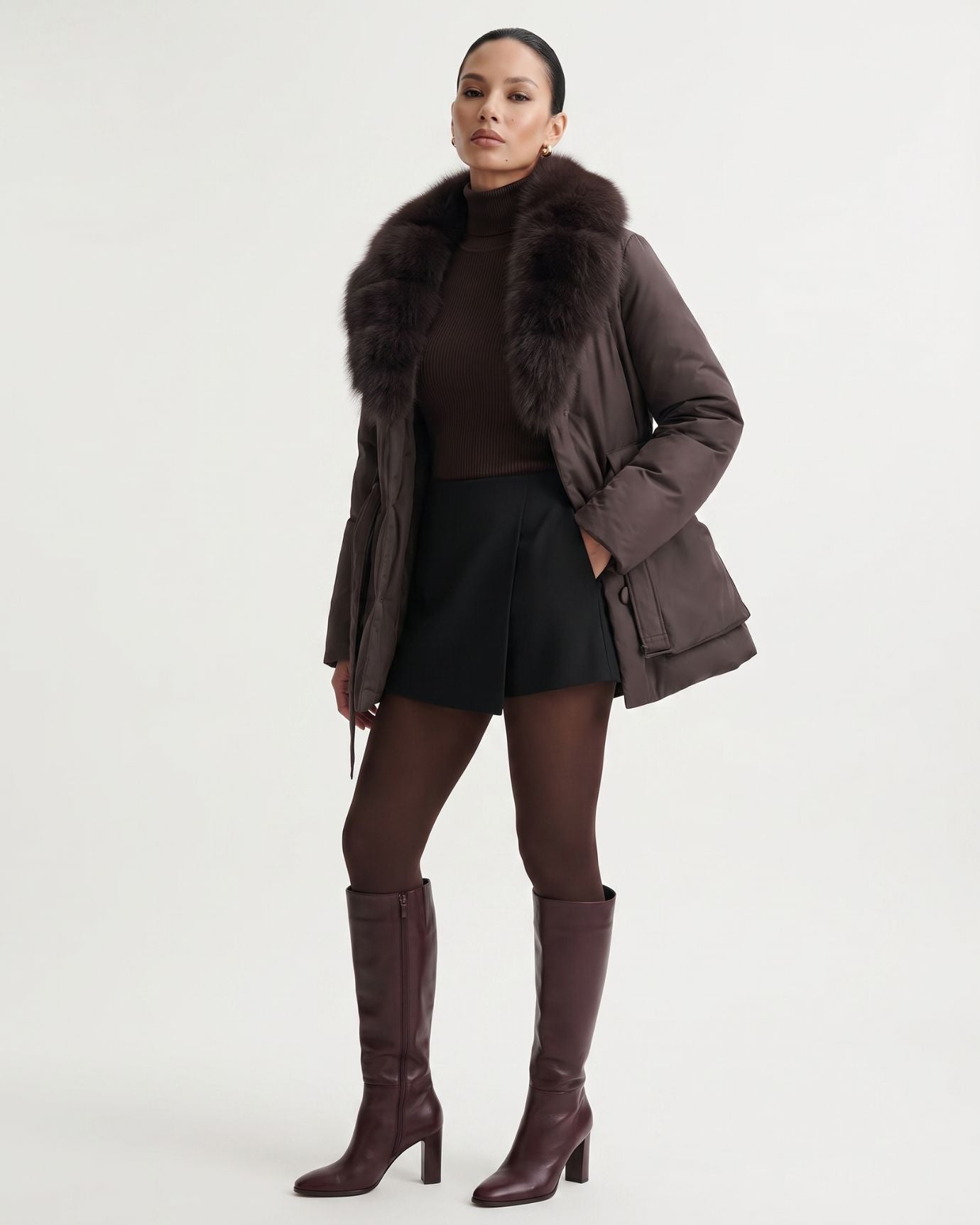 Genuine Fox Fur Collar Duck Down Padded Jacket