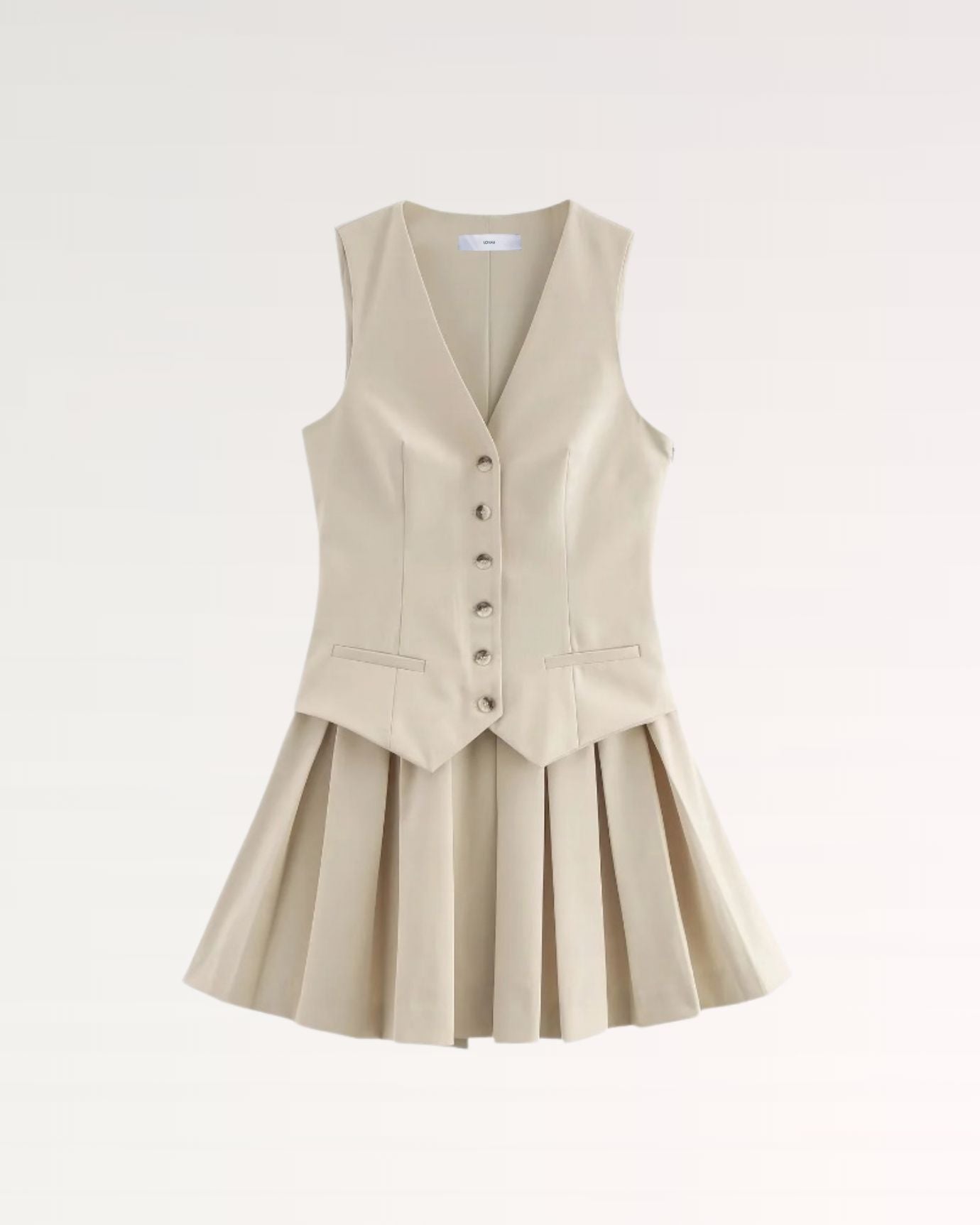 London V-Neck Striped Pleated Dress