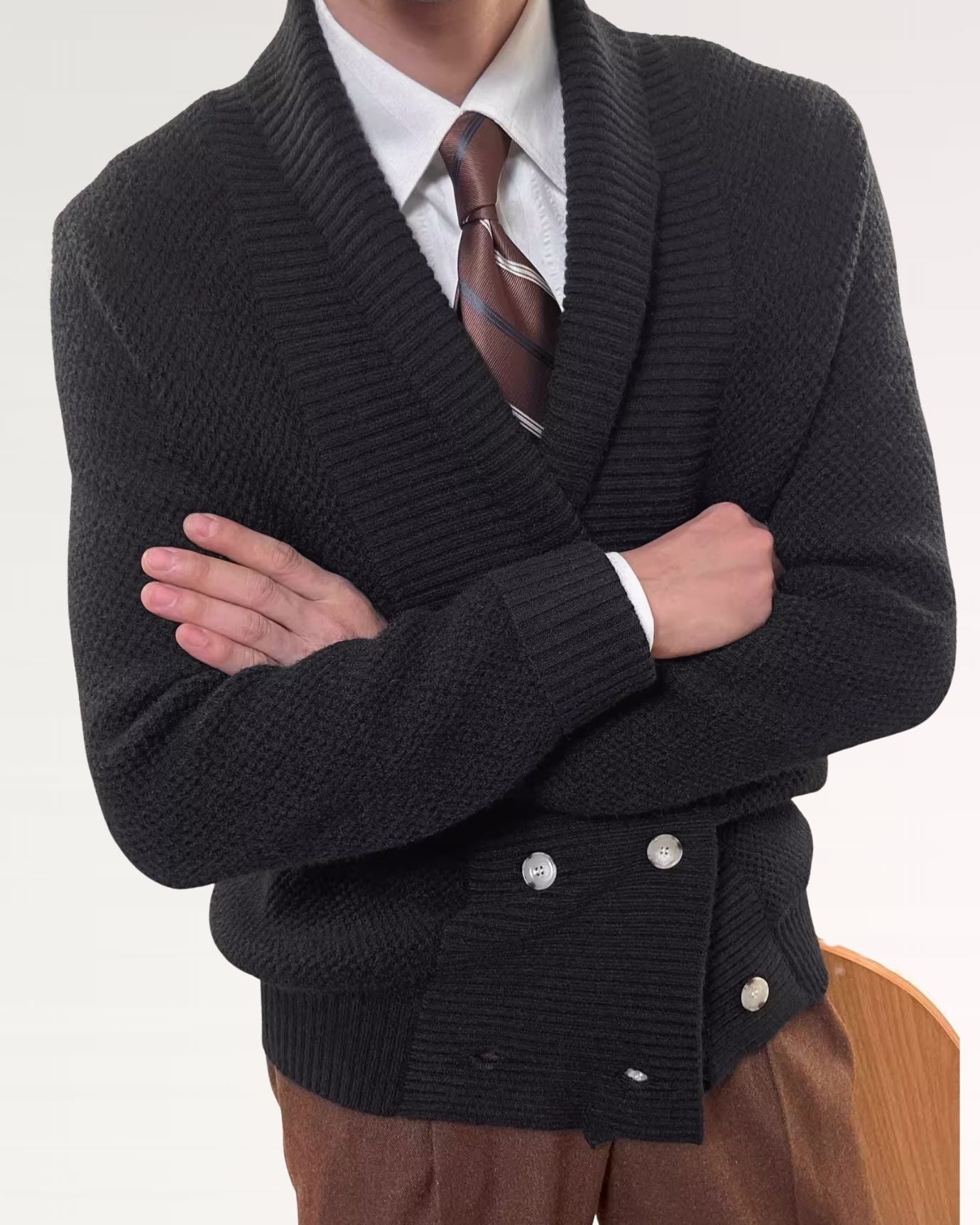 Stylish winter cardigan featuring thick yarn and textured knit design