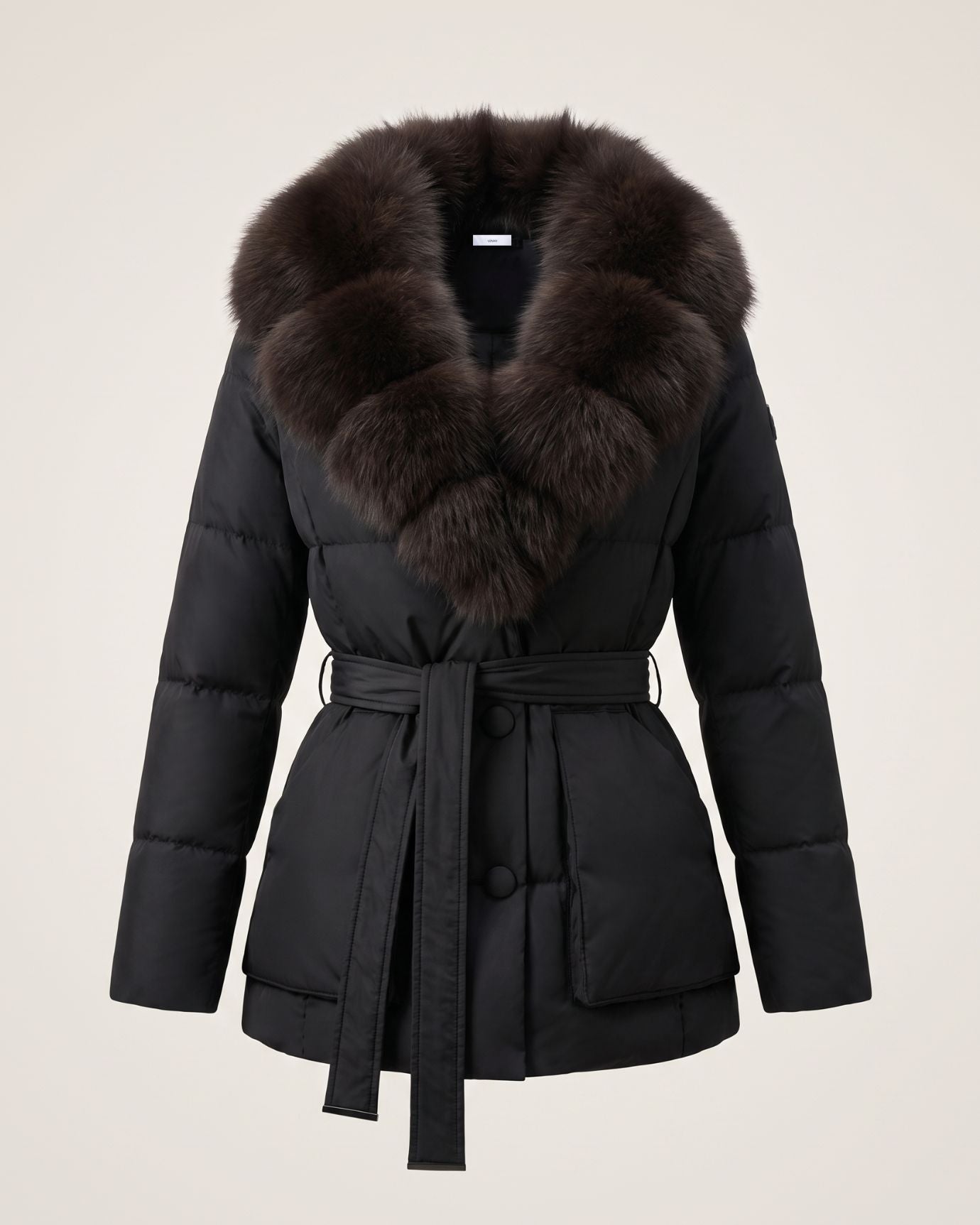 Genuine Fox Fur Collar Duck Down Padded Jacket