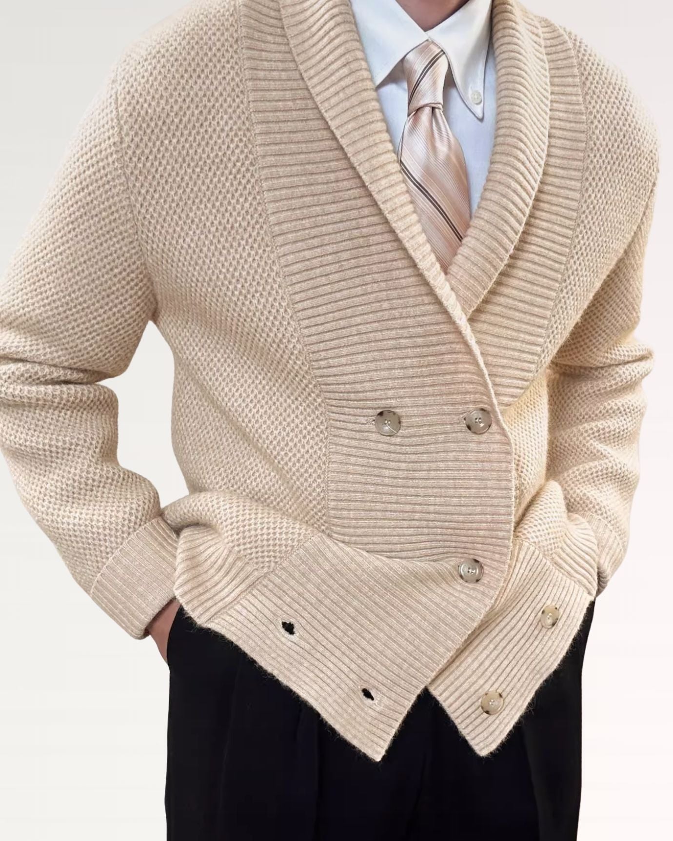 Warm heavyweight sweater jacket with structured knit texture