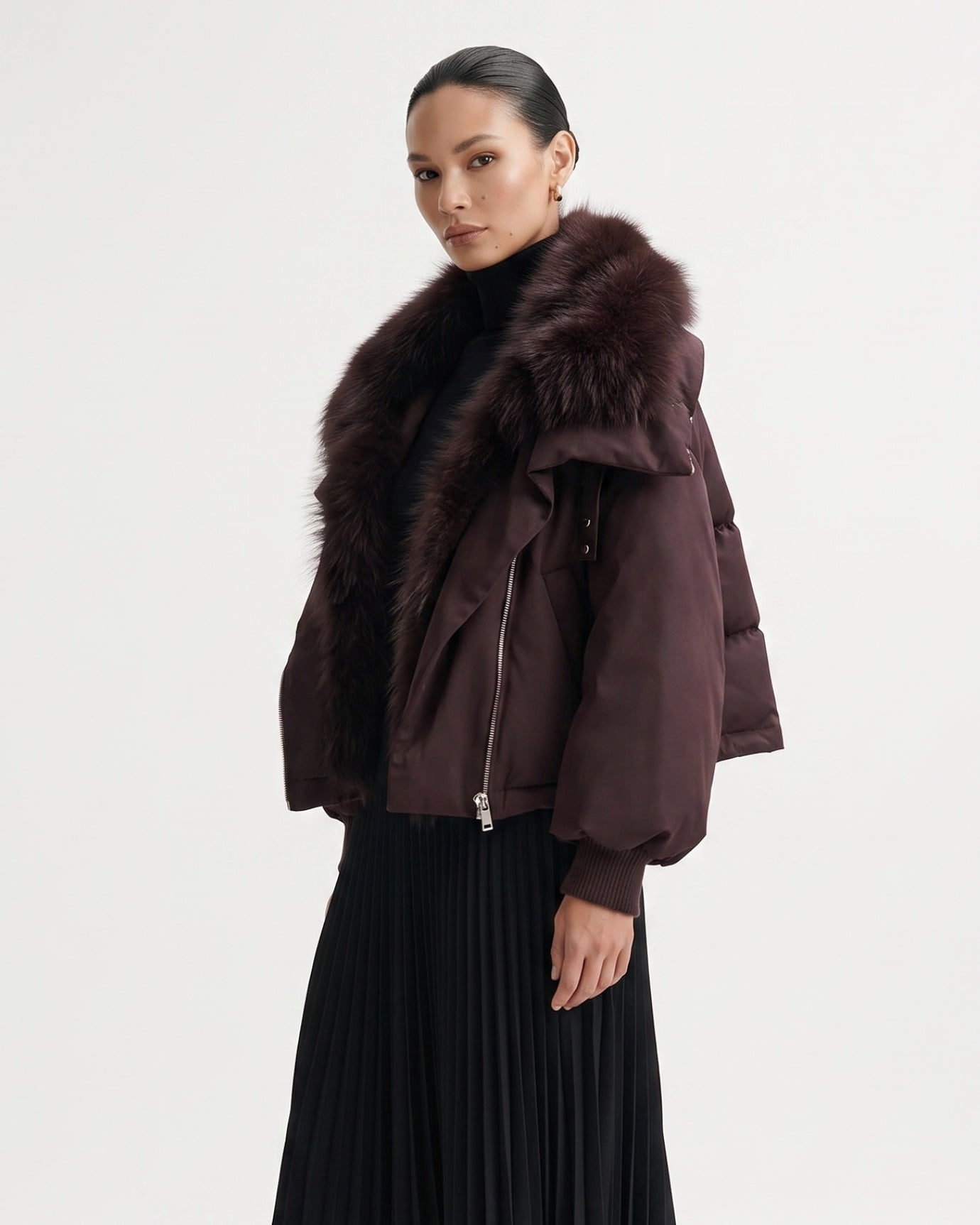 Down Jacket with Real Raccoon Fur Collar