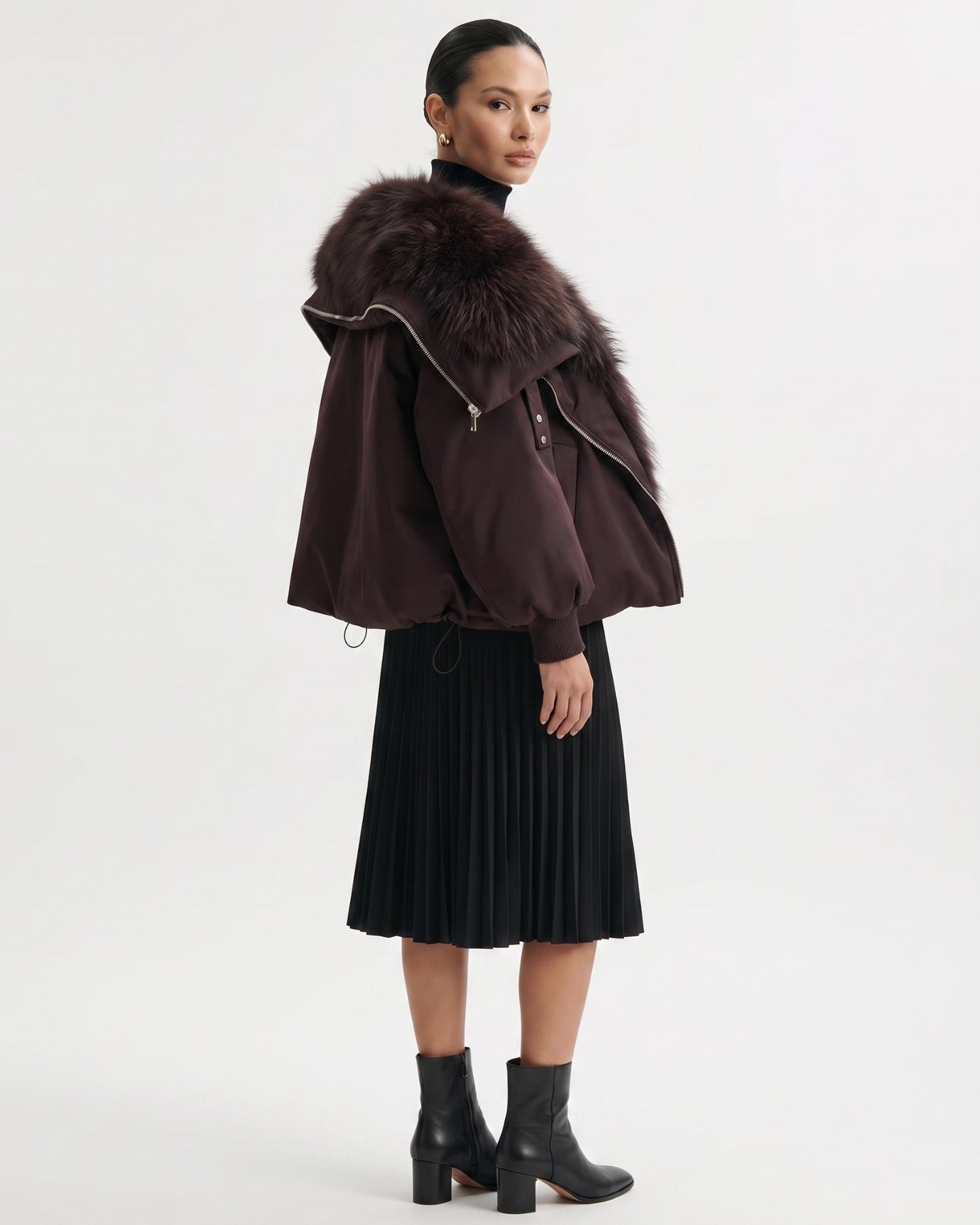 Down Jacket with Real Raccoon Fur Collar