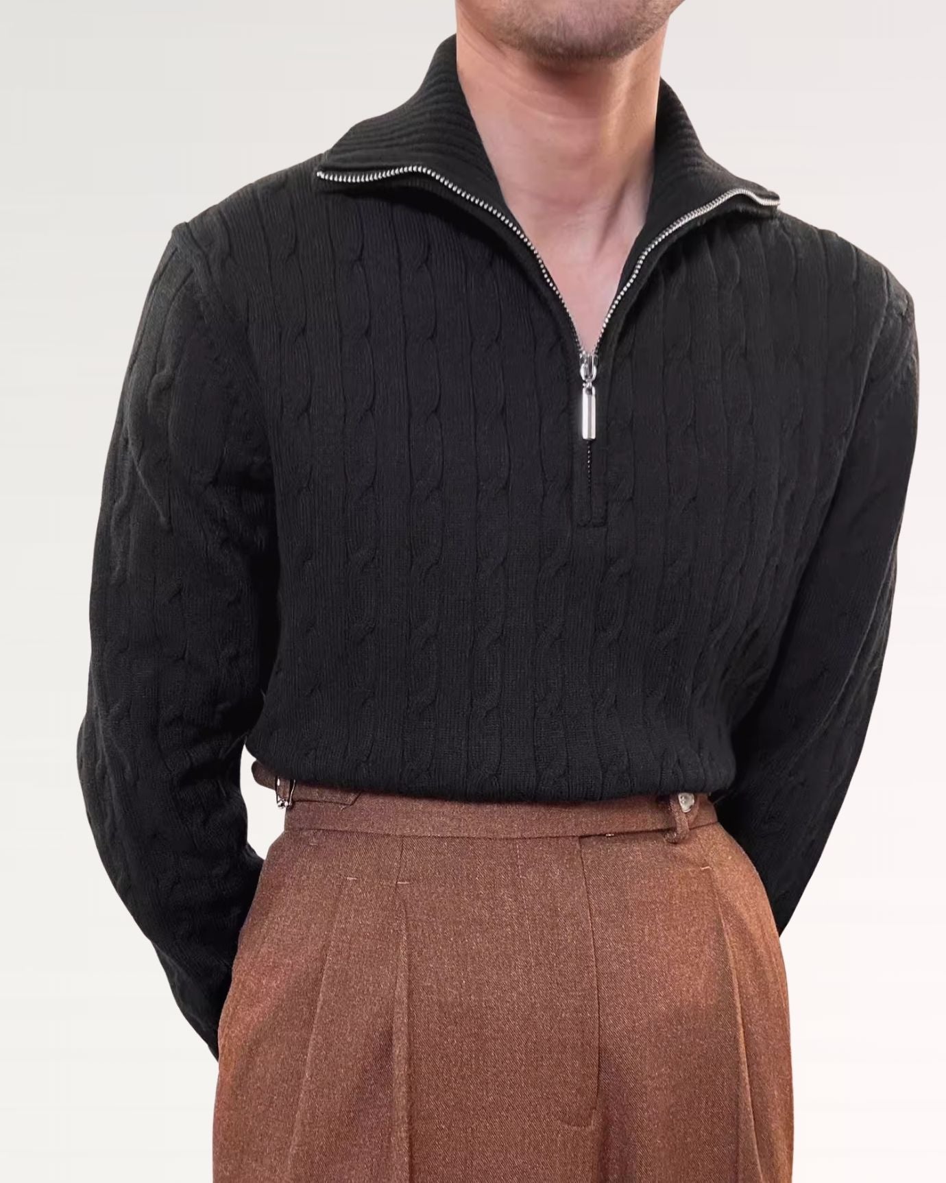 Old Money Retro Sweater Zip Black