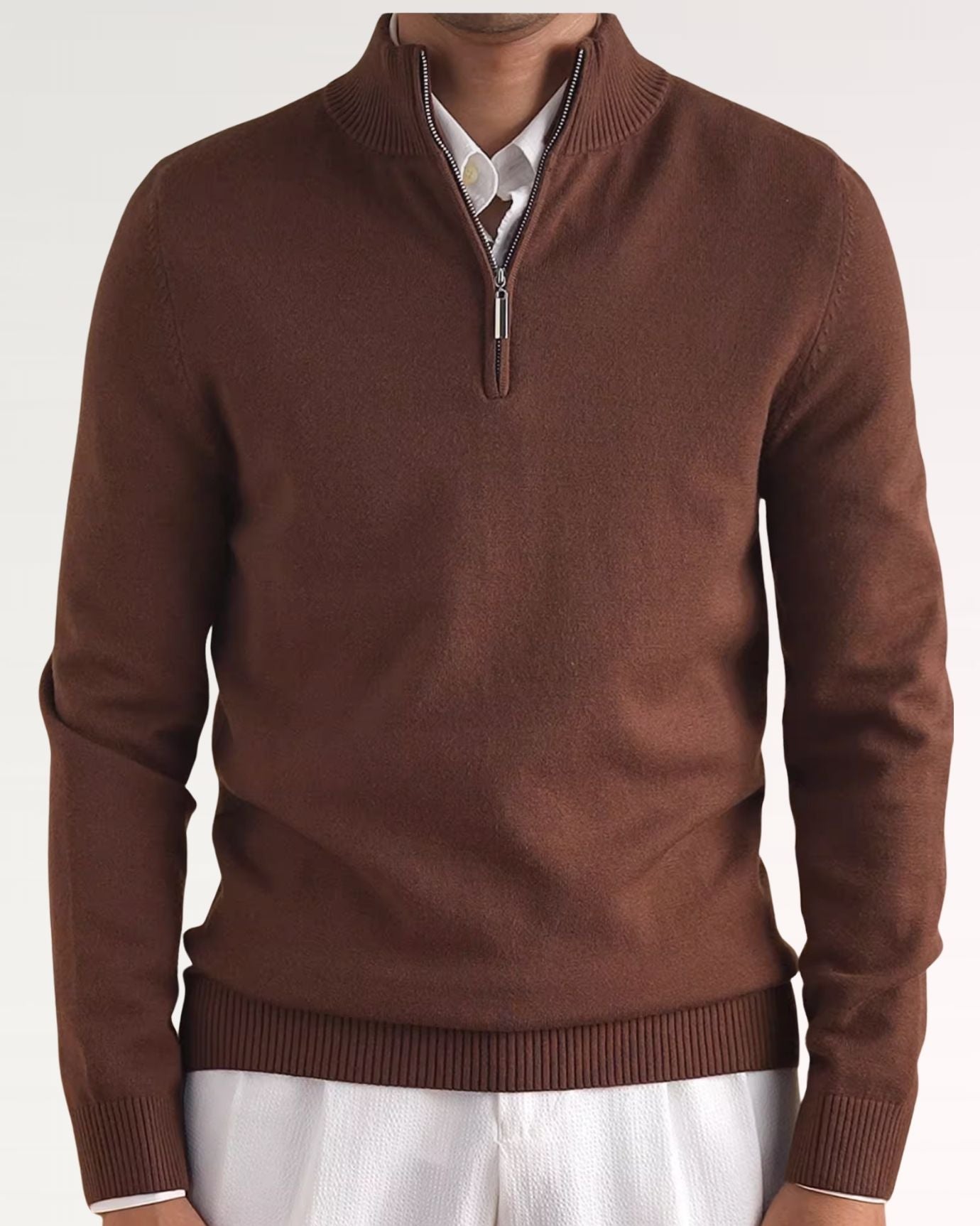 Business Casual Sweater Zipper Brown