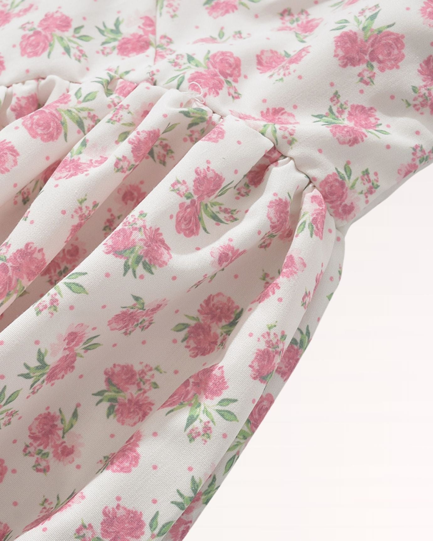 summery swiss flower dress with ruffle appliqué and soft fabric