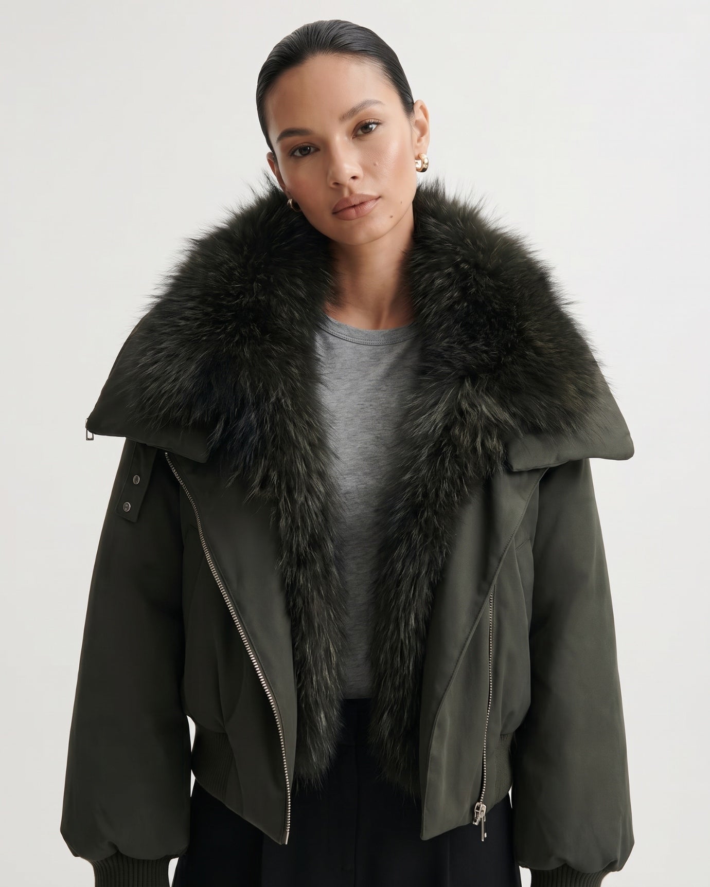 Down Jacket with Real Raccoon Fur Collar