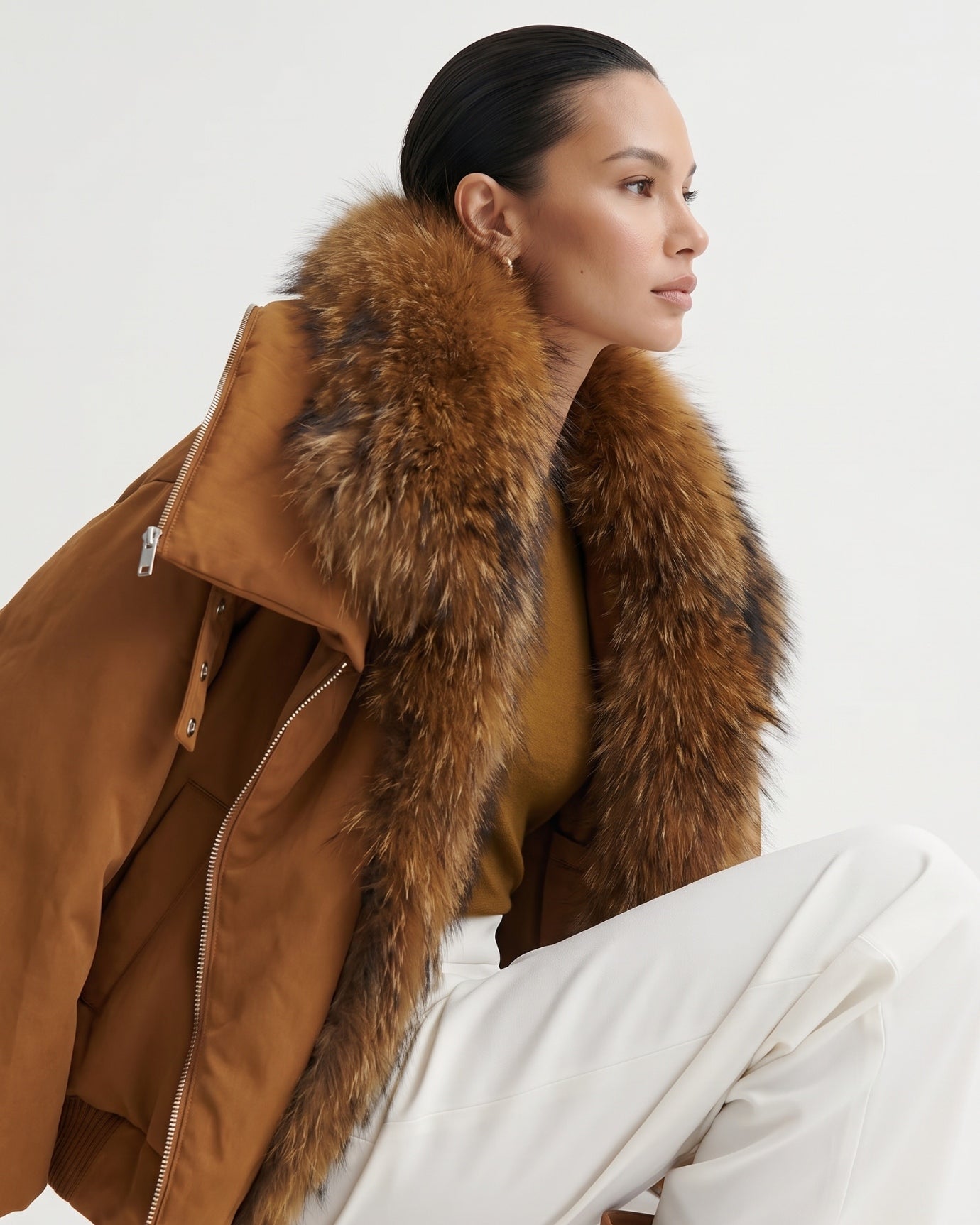 Down Jacket with Real Raccoon Fur Collar