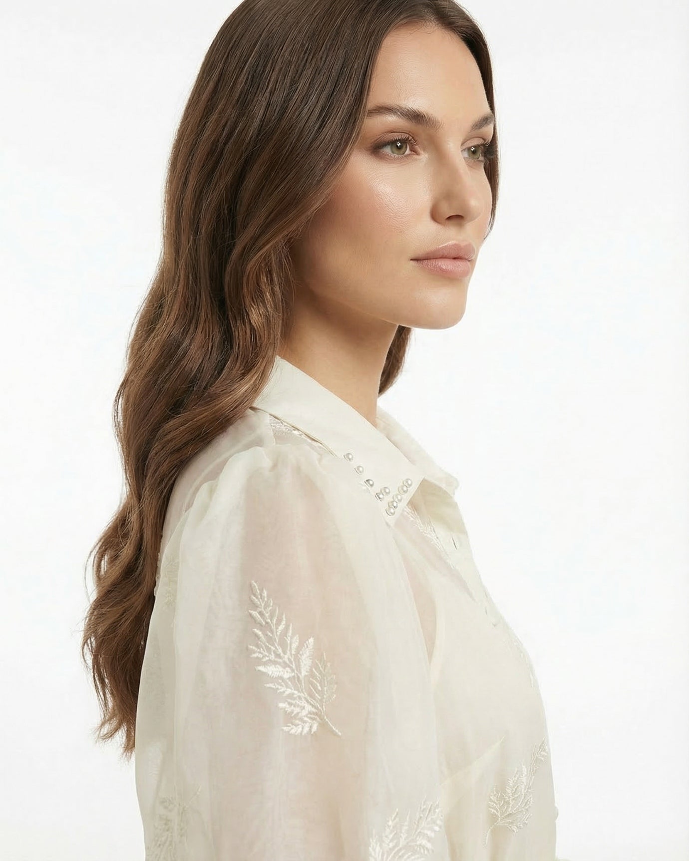 Long Embroidered Dress — Lapel Collar & Tie Waist Detail