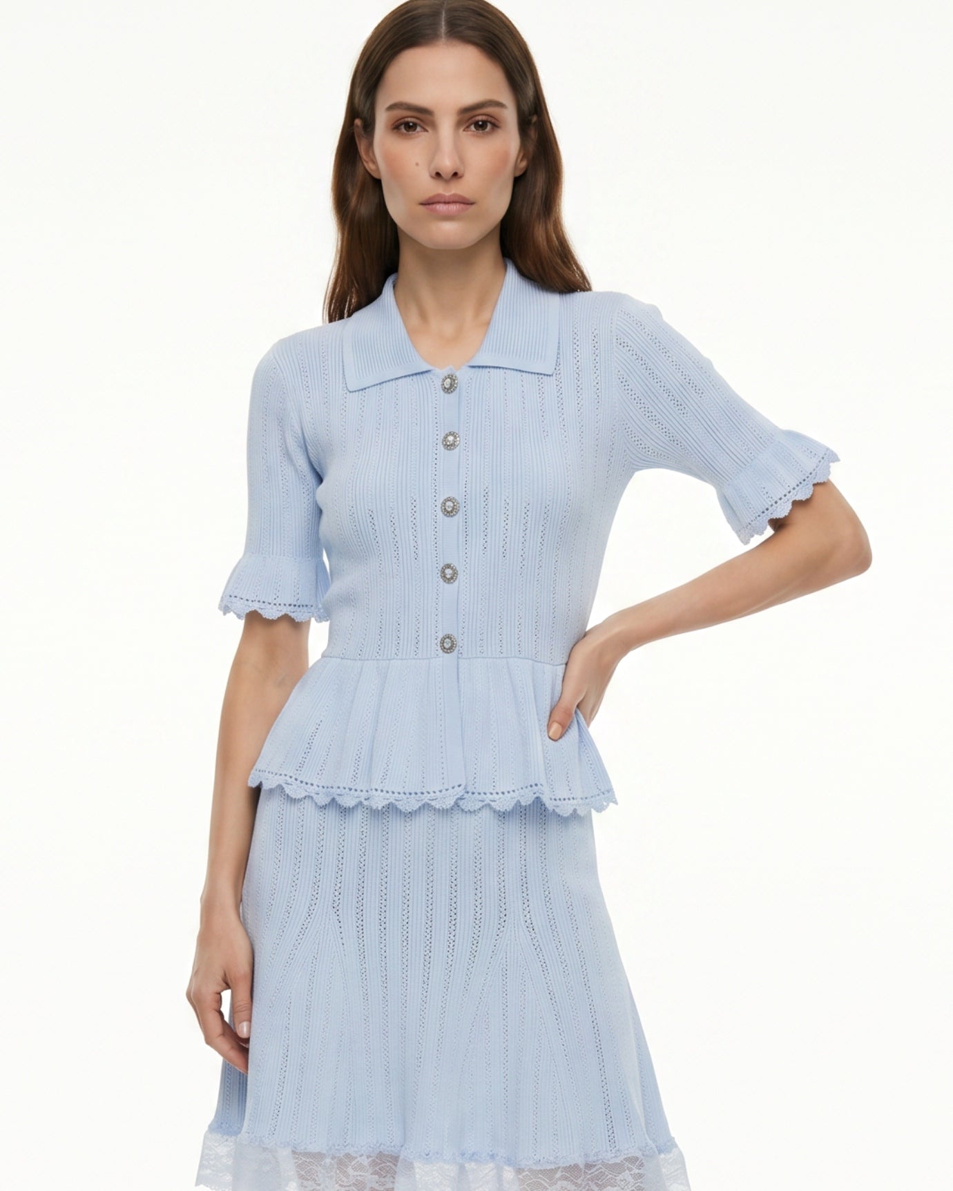 Dina Short-Sleeve Lace Dress
