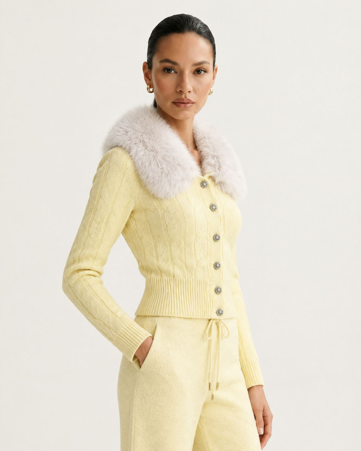 Rosy Slim-Fit Cardigan & Knit Pants Set