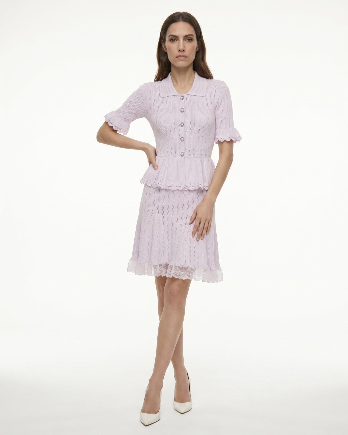 Dina Short-Sleeve Lace Dress