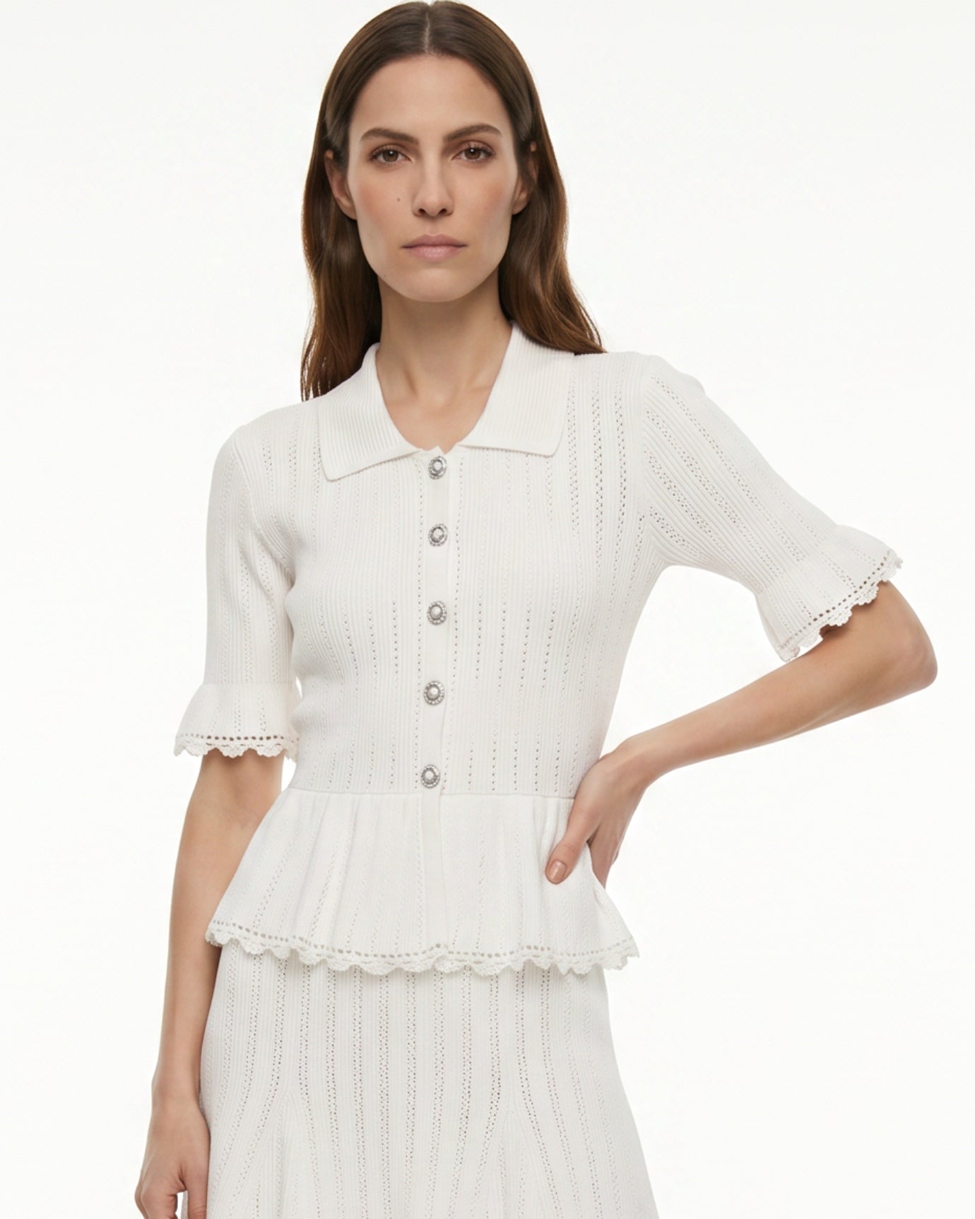 Dina Short-Sleeve Lace Dress