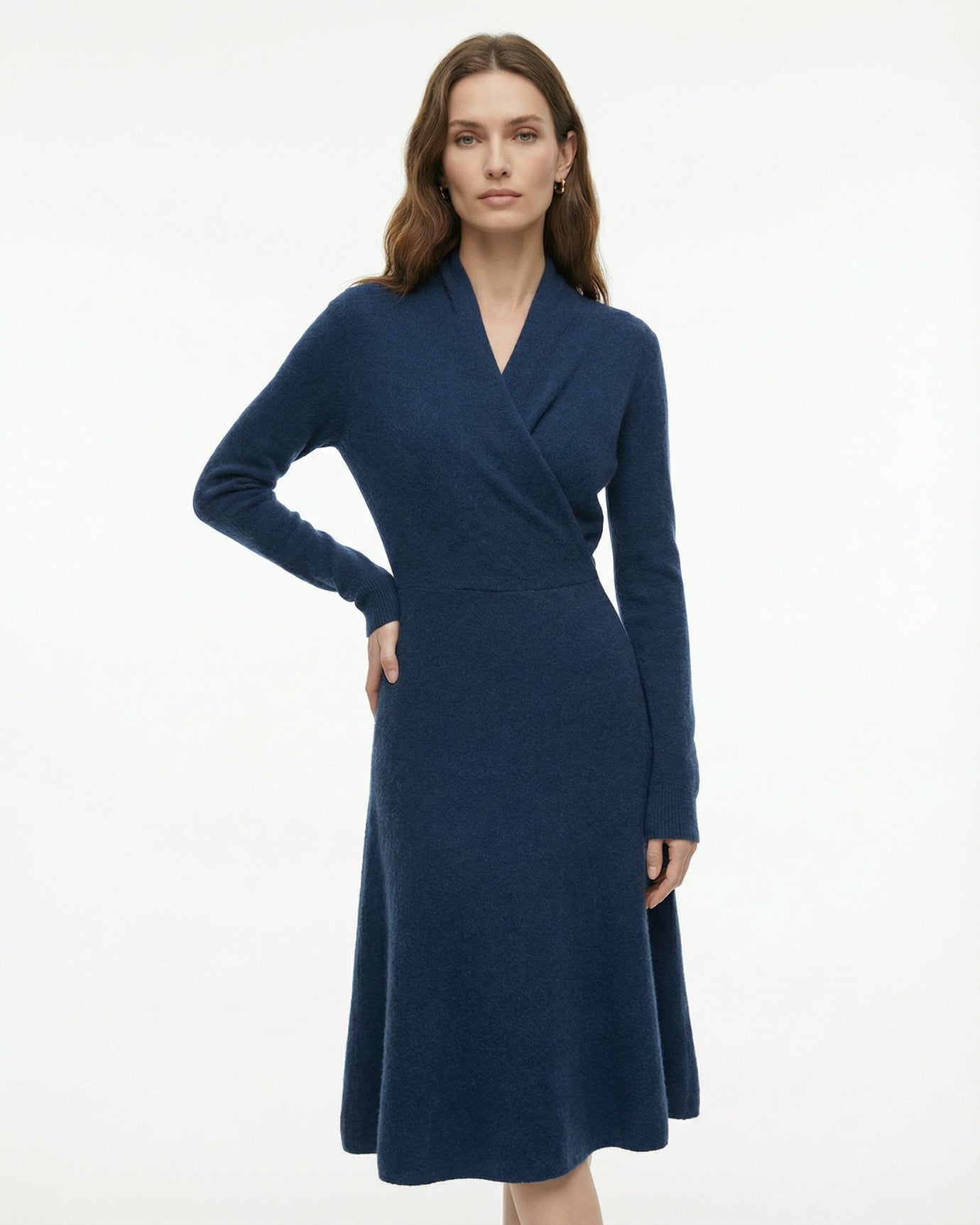 Selena High-neck fitted cashmere dress with French hem