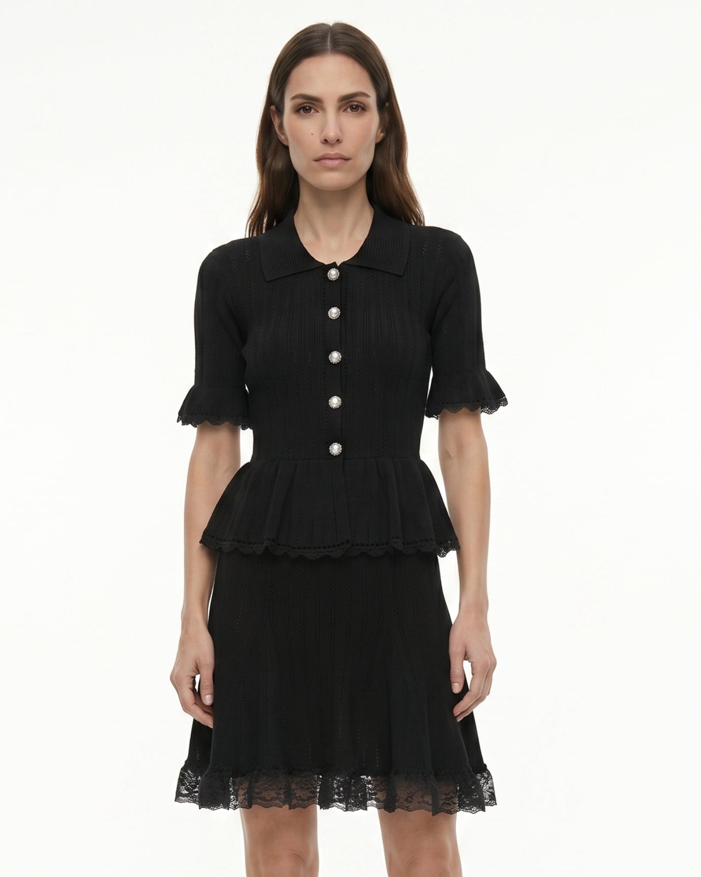 Dina Short-Sleeve Lace Dress