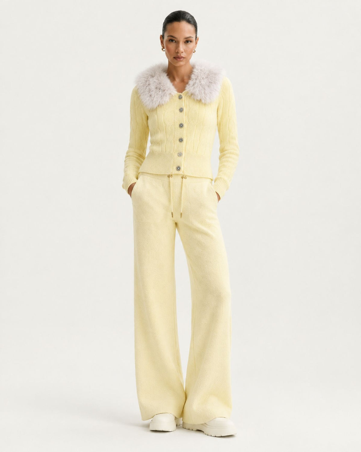Rosy Slim-Fit Cardigan & Knit Pants Set