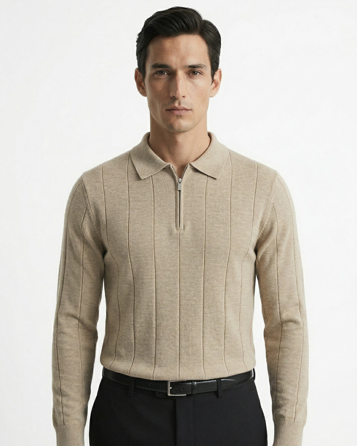 Polo Old Money con cremallera de manga larga