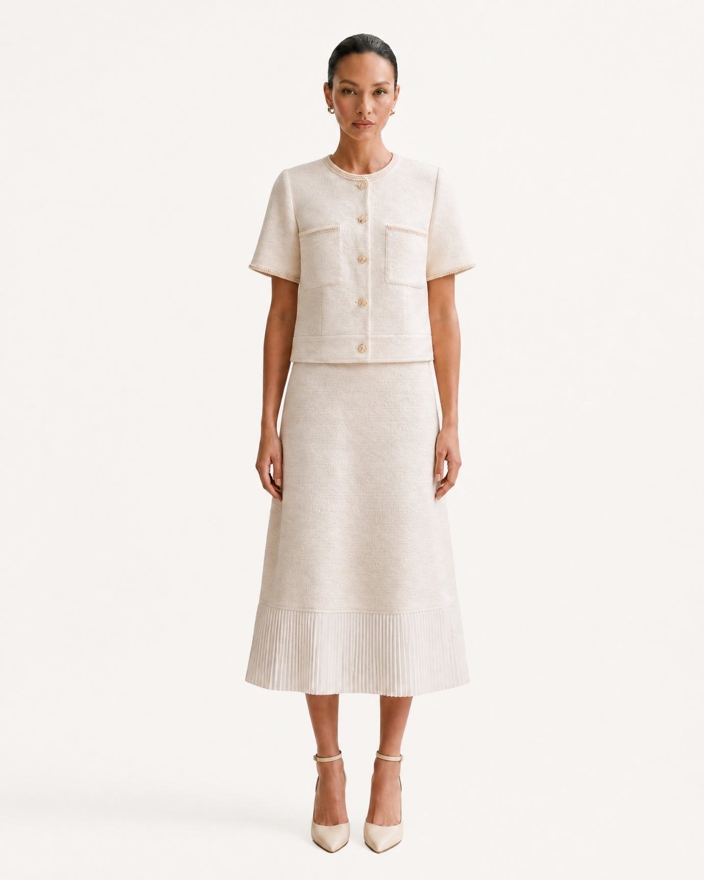Hamptons Chic Set Top and Panelled Pleated Skirt