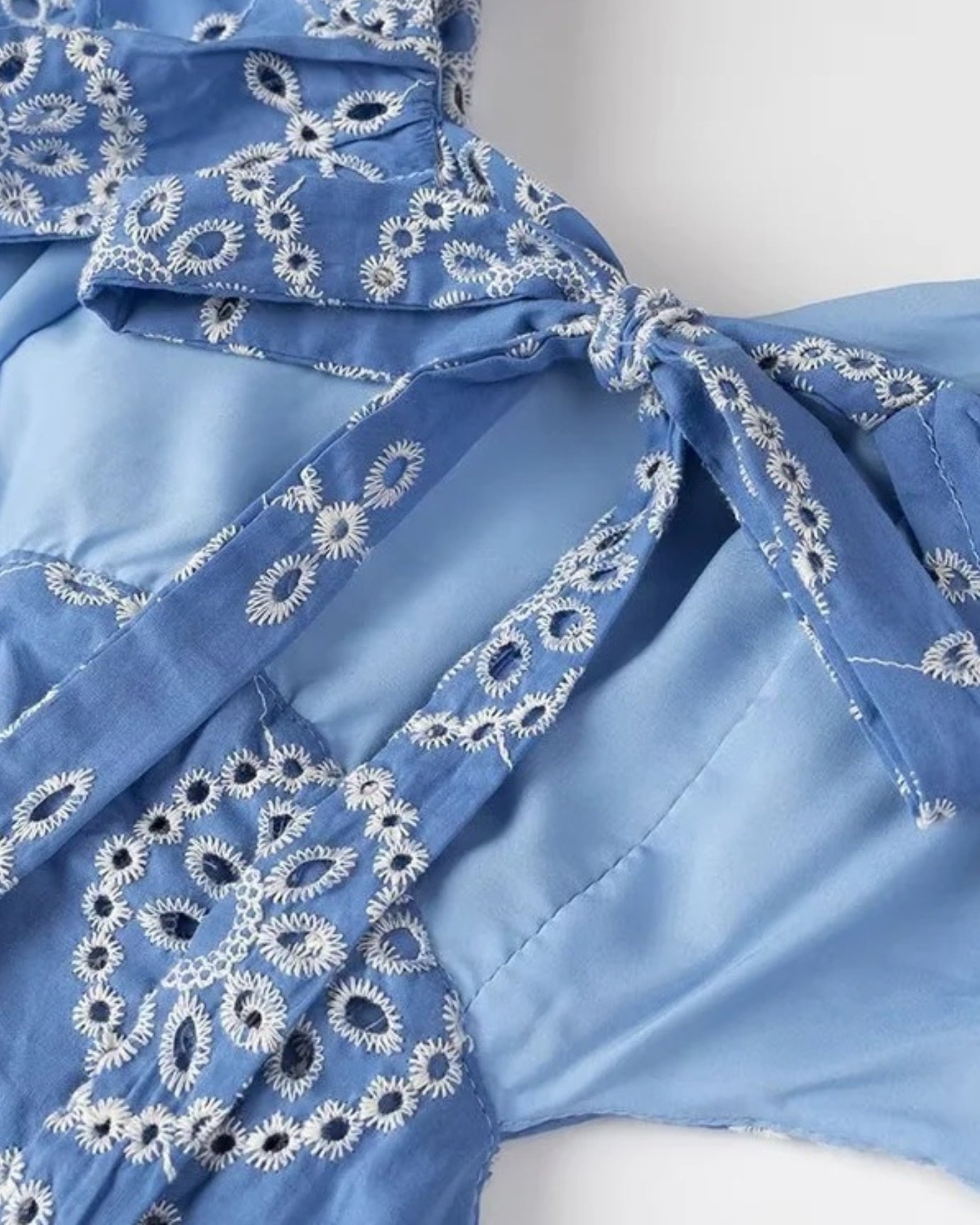 Mykonos Blue Flower Embroidery Dress