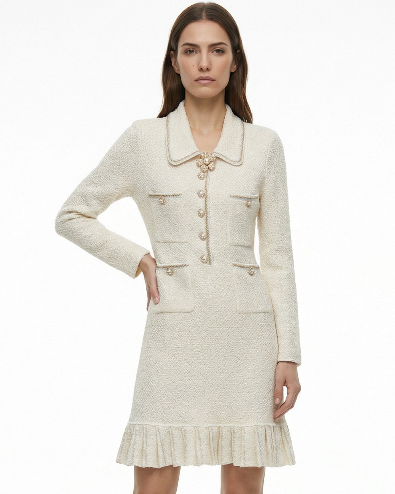 Diamond Buckle French Dress Pleated