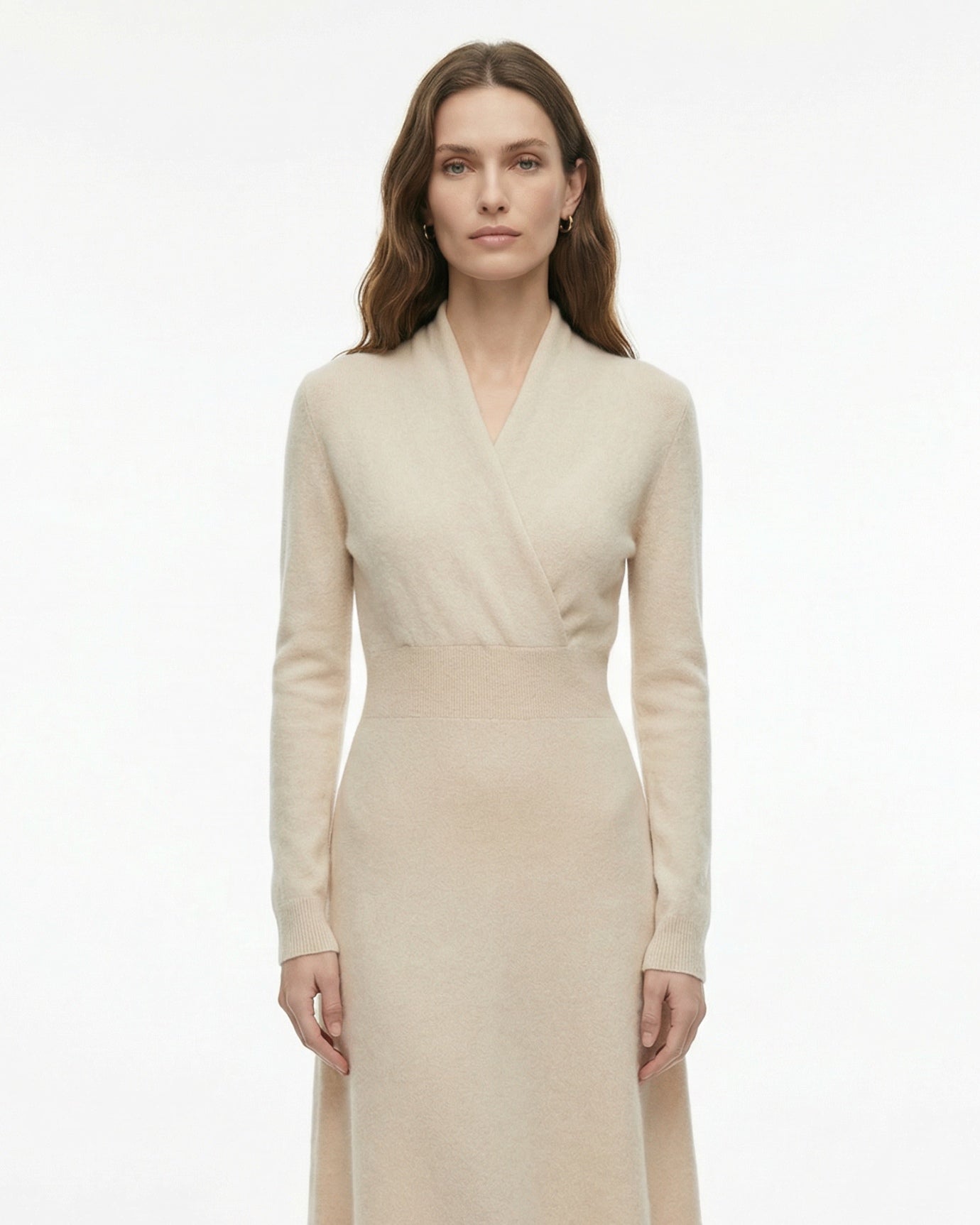Selena High-neck fitted cashmere dress with French hem