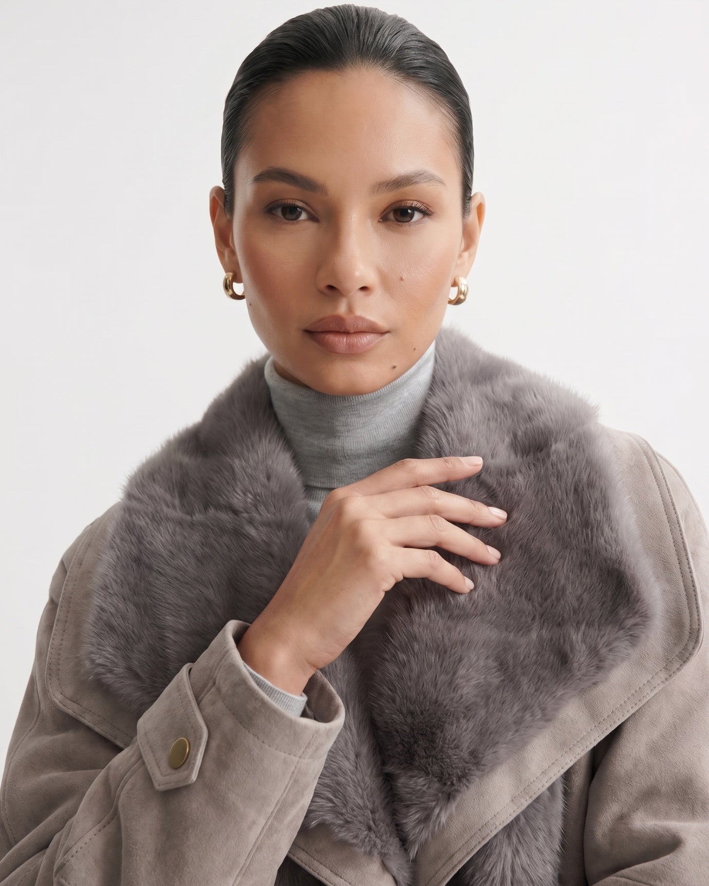 Goose Down Jacket Fur-Integrated Suede Short Coat