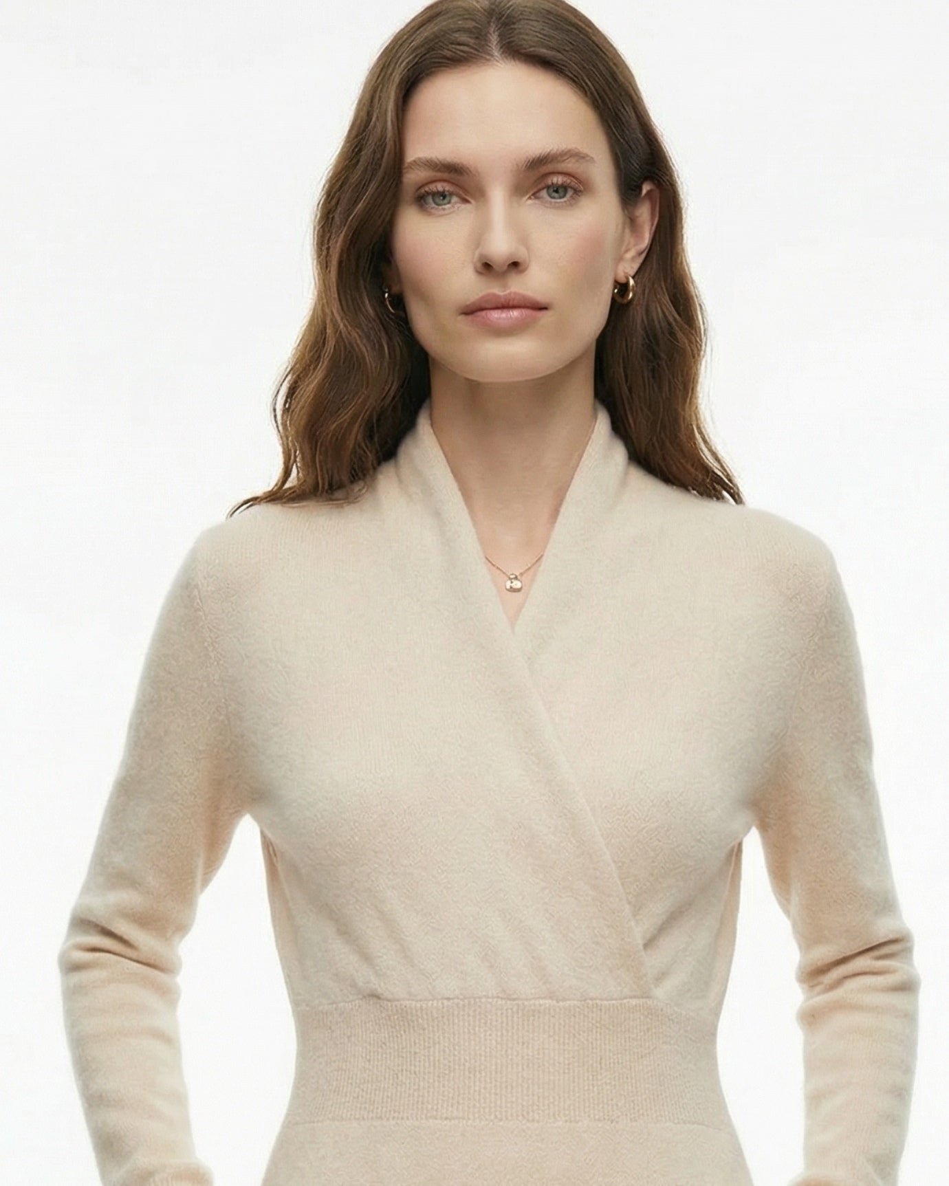 Selena High-neck fitted cashmere dress with French hem