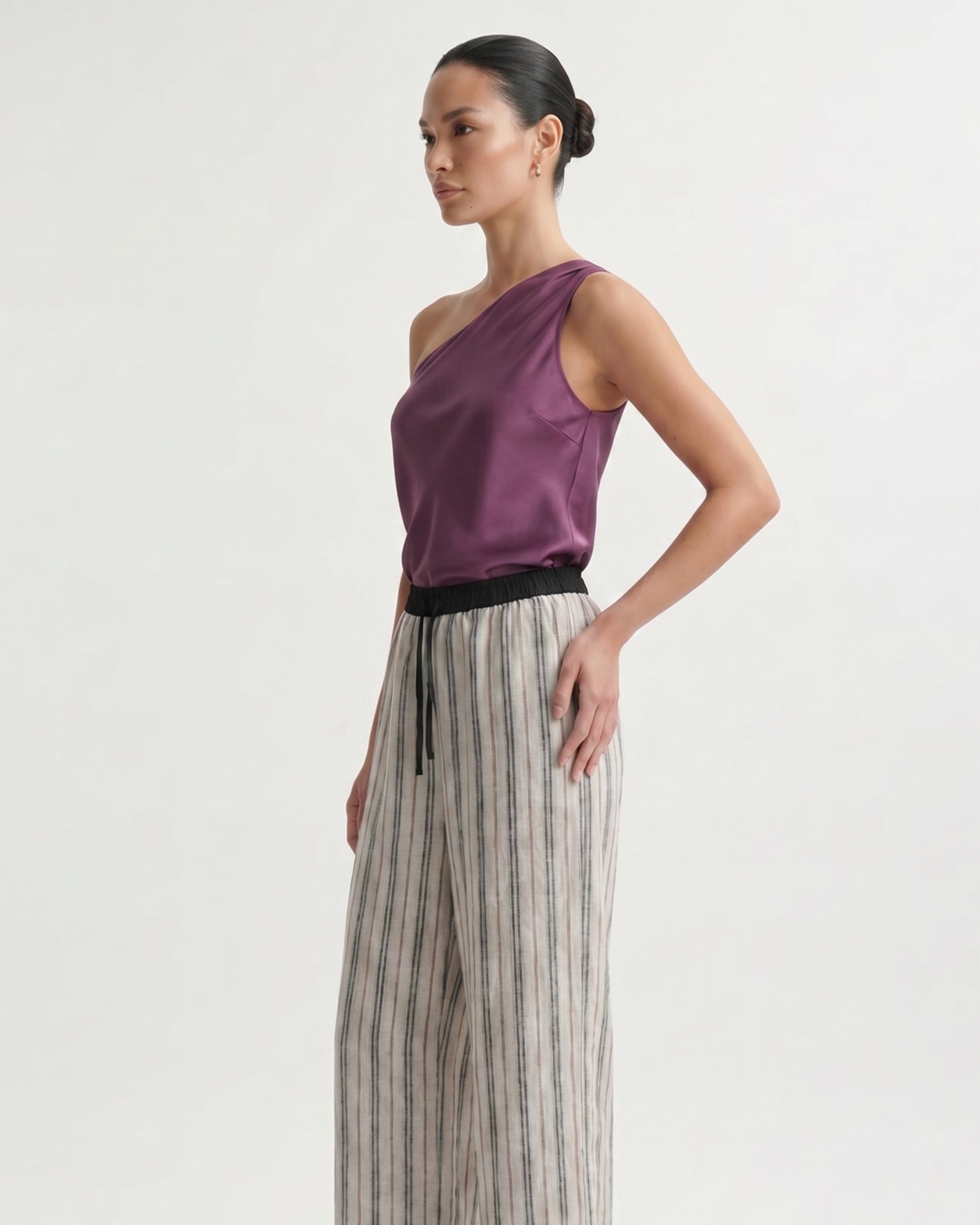 Cindy High-Waisted Striped Linen Pants