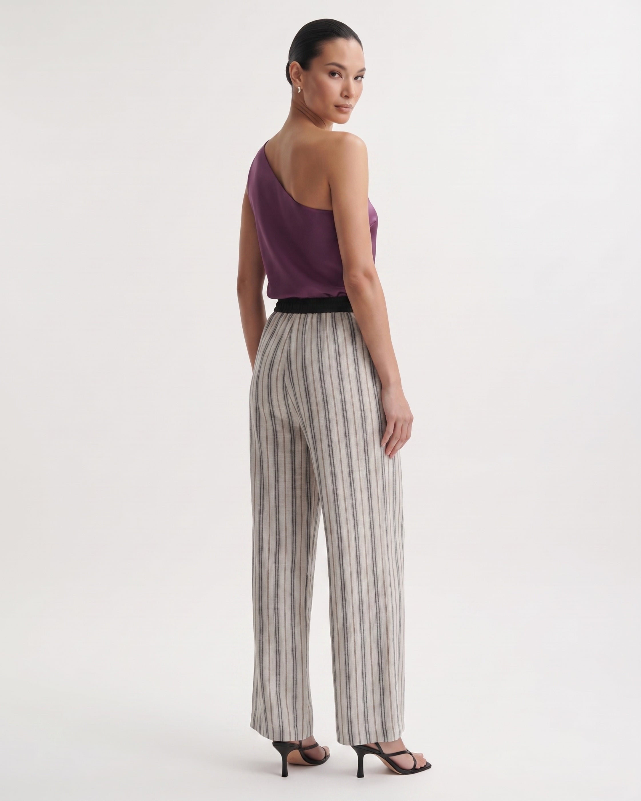 Cindy High-Waisted Striped Linen Pants