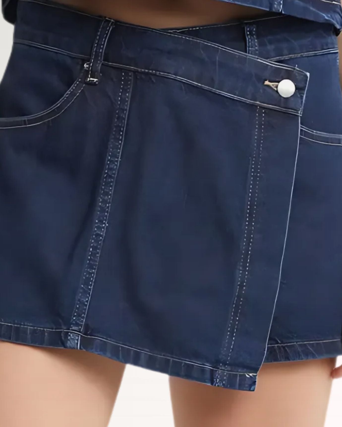 Stylish navy denim skirt with subtle fading