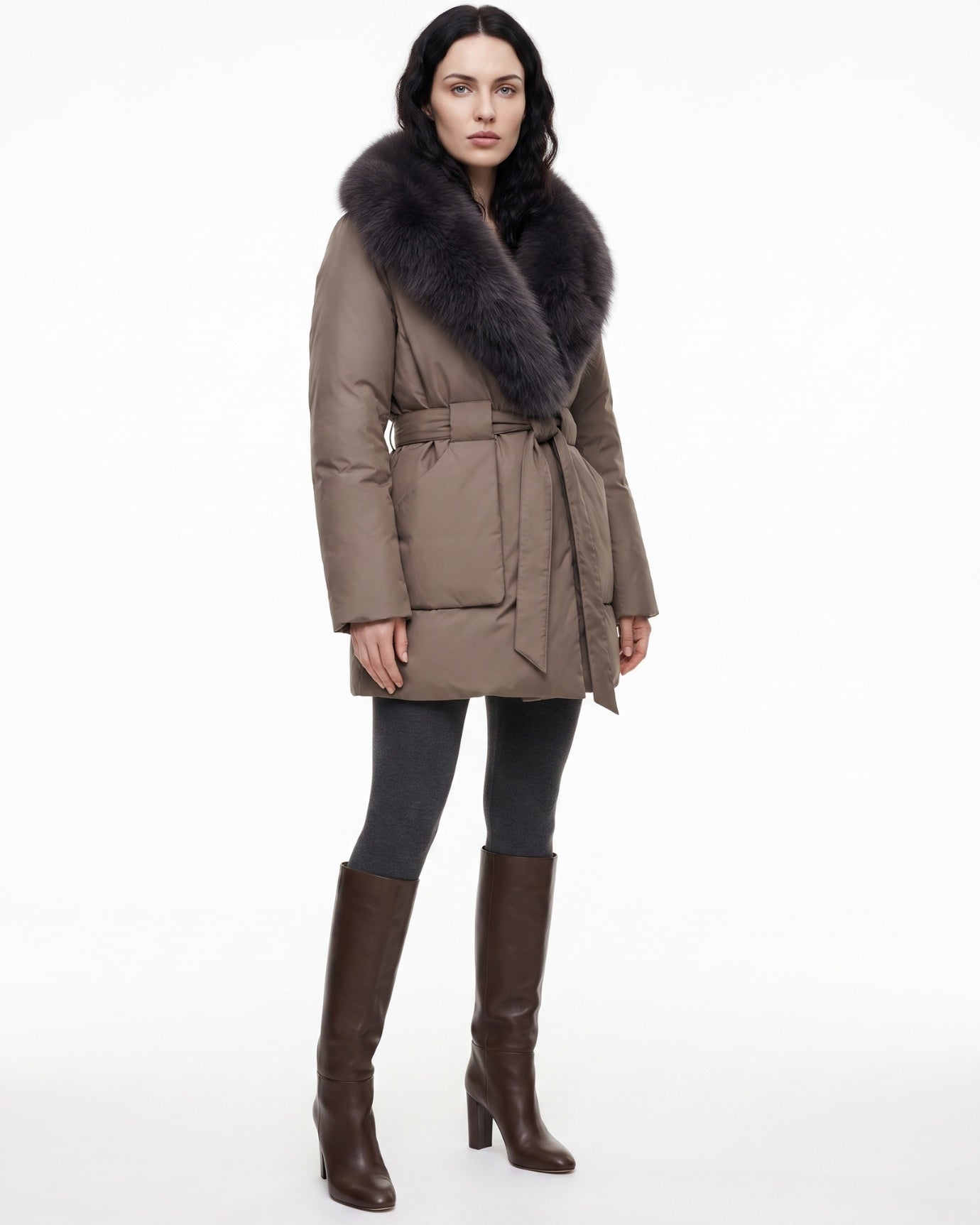 Sarah Real Fox Fur Fur Collar Thickened Warm Fur Coat