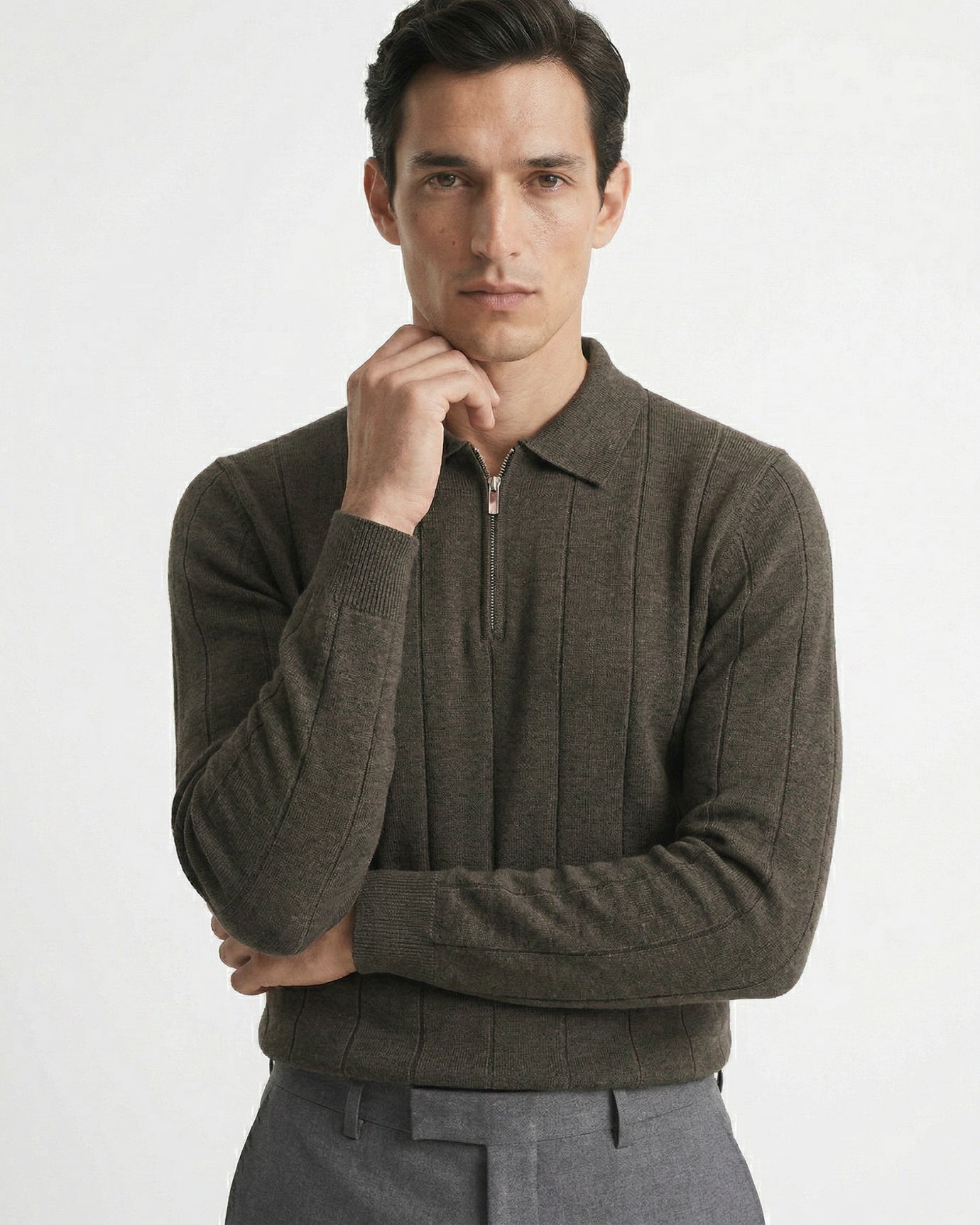 Polo Old Money con cremallera de manga larga